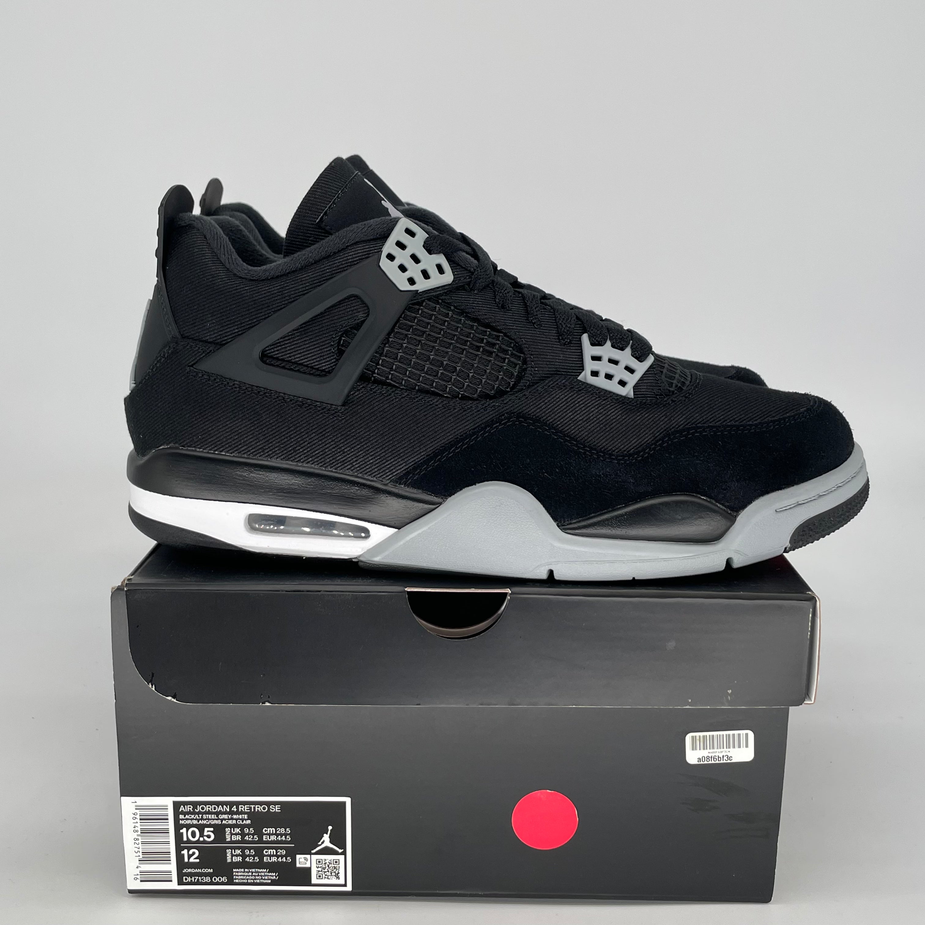 AIR JORDAN 4 BLACK CANVAS DH7138-006 SIZE 10.5/12W