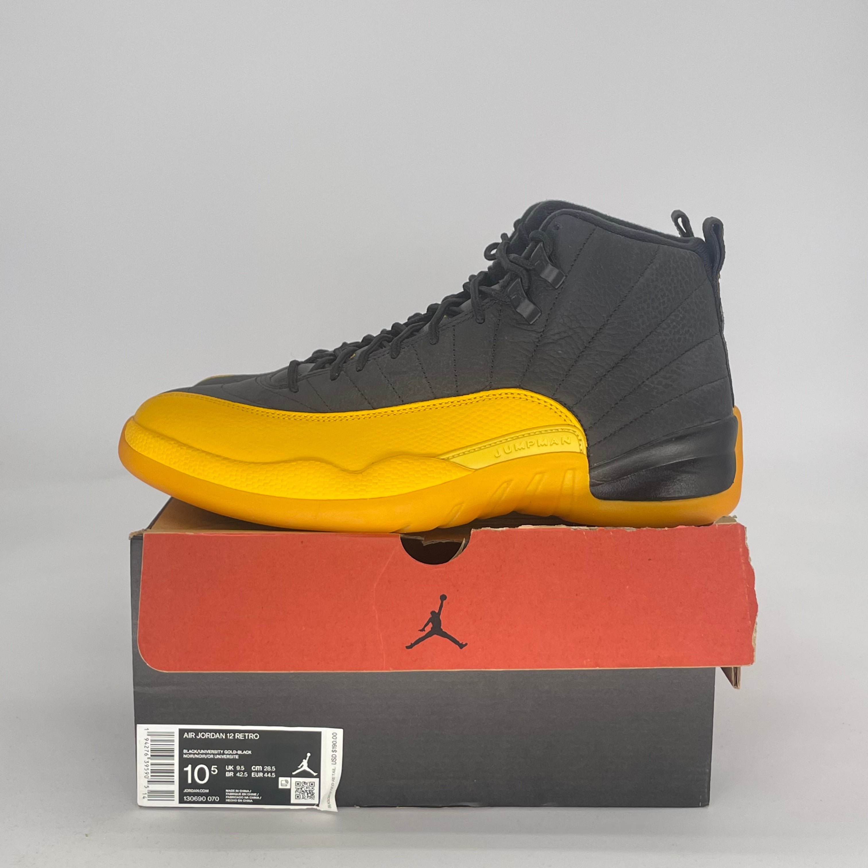 AIR JORDAN 12 BLACK UNIVERSITY GOLD 130690-070 SIZE 10.5/12W