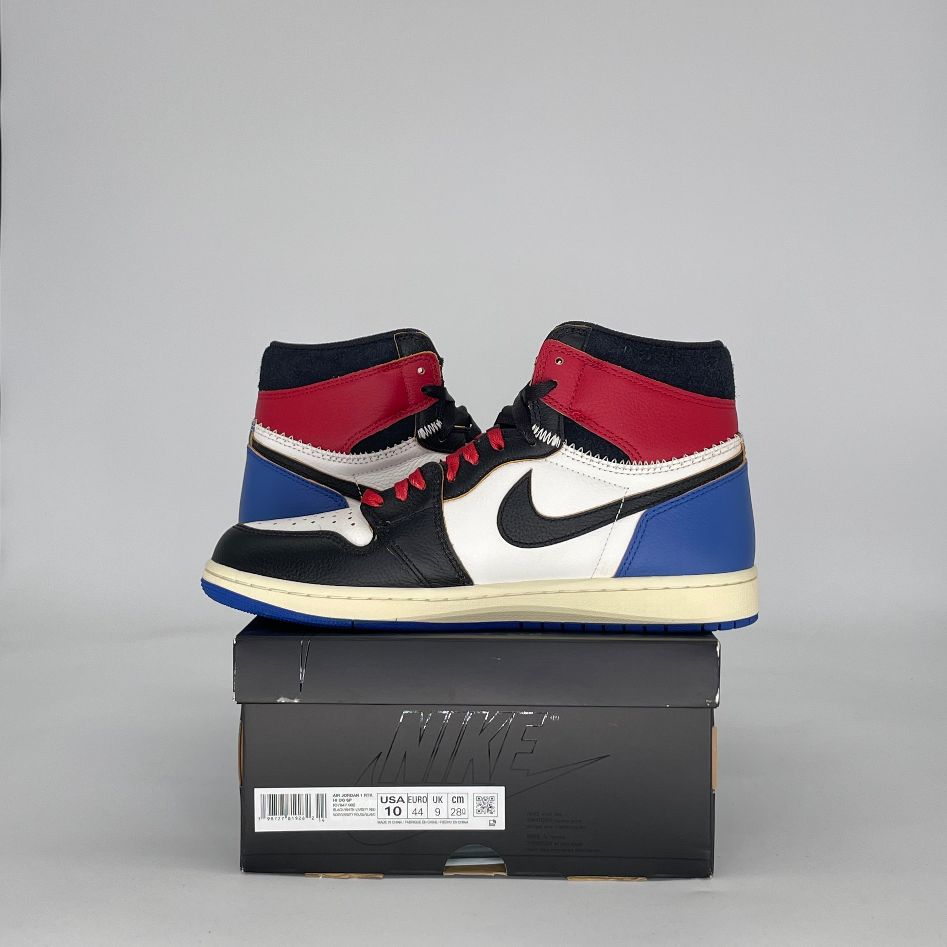 AIR JORDAN 1 HIGH FRAGMENT X UNION LA VARSITY RED SPORT ROYAL IO7847-002 SIZE 10/11.5W