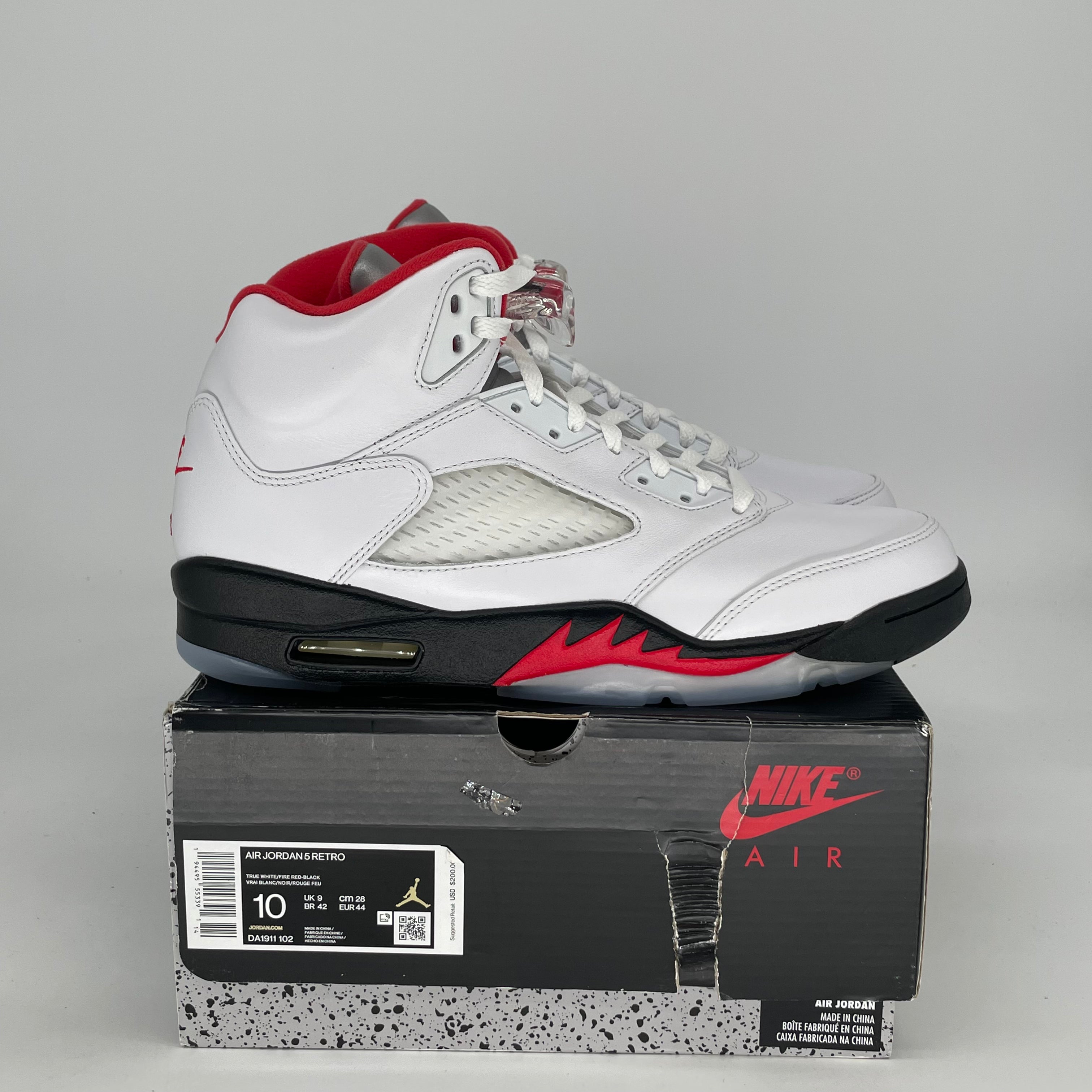 AIR JORDAN 5 FIRE RED SILVER TONGUE DA1911-102 SIZE 10/11.5W