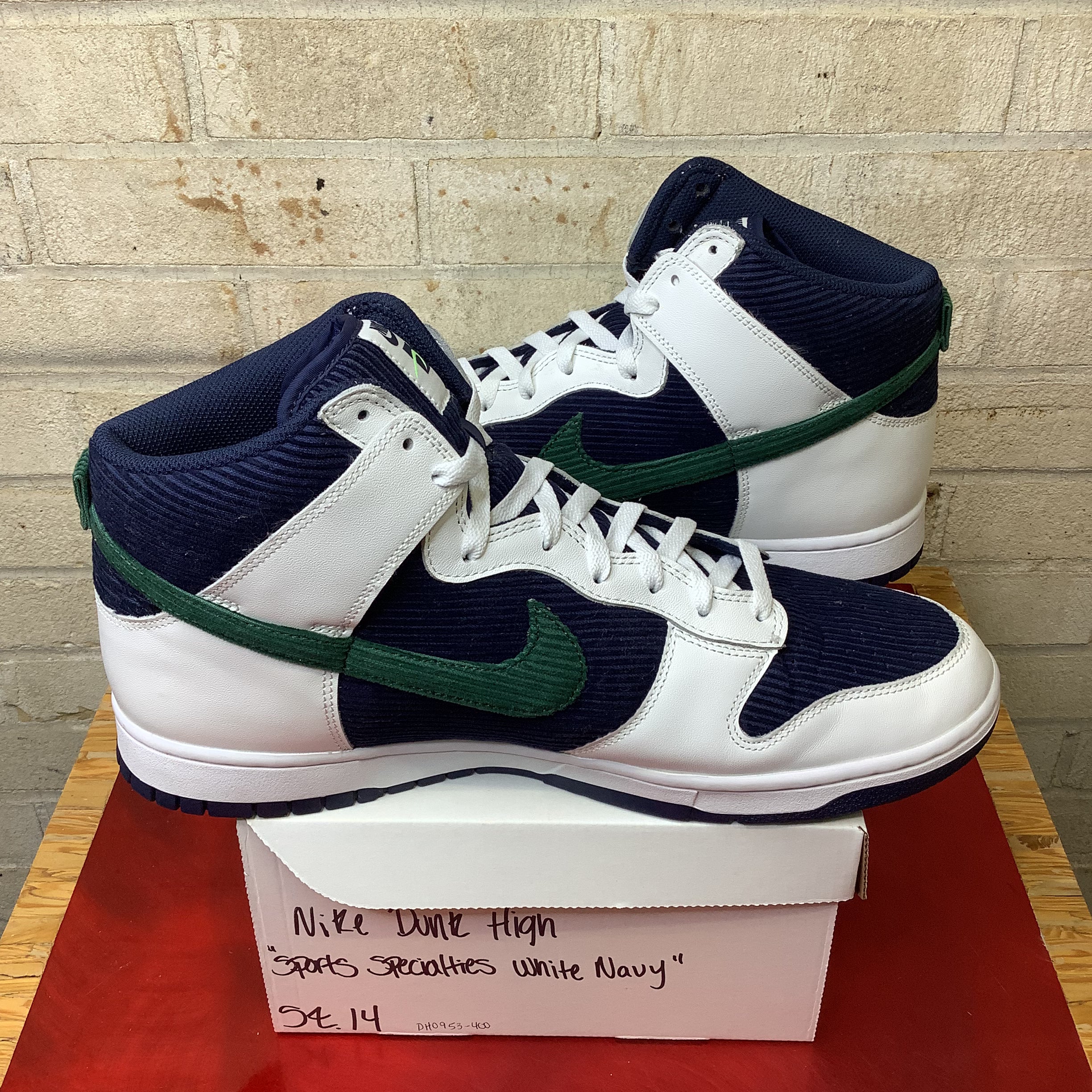 NIKE DUNK HIGH SPORTS SPECIALTIES WHITE NAVY SIZE 14/15.5W DH0953-400