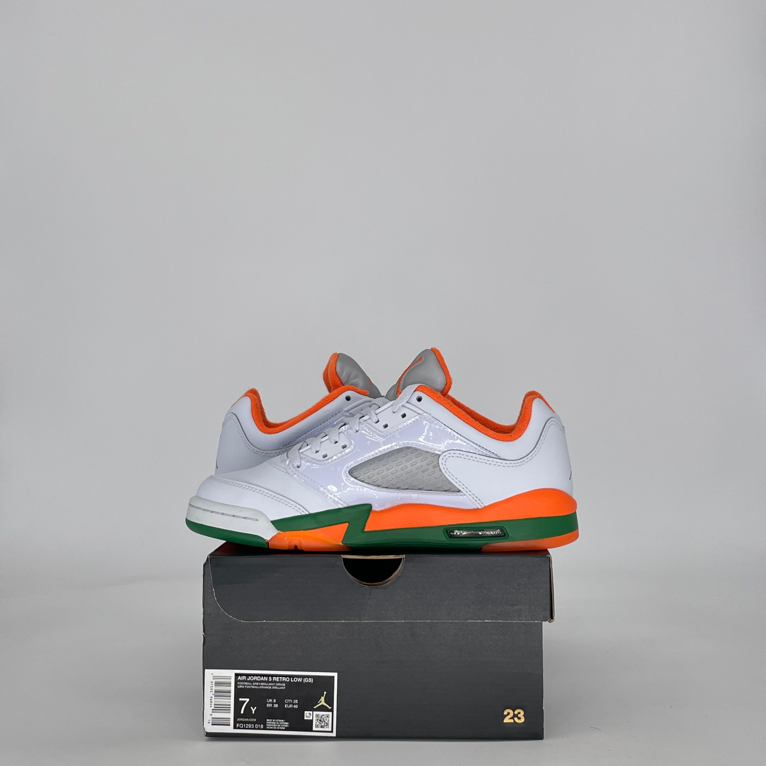 AIR JORDAN 5 LOW MIAMI HURRICANES FQ1293-018 SIZE 7/8.5W GS