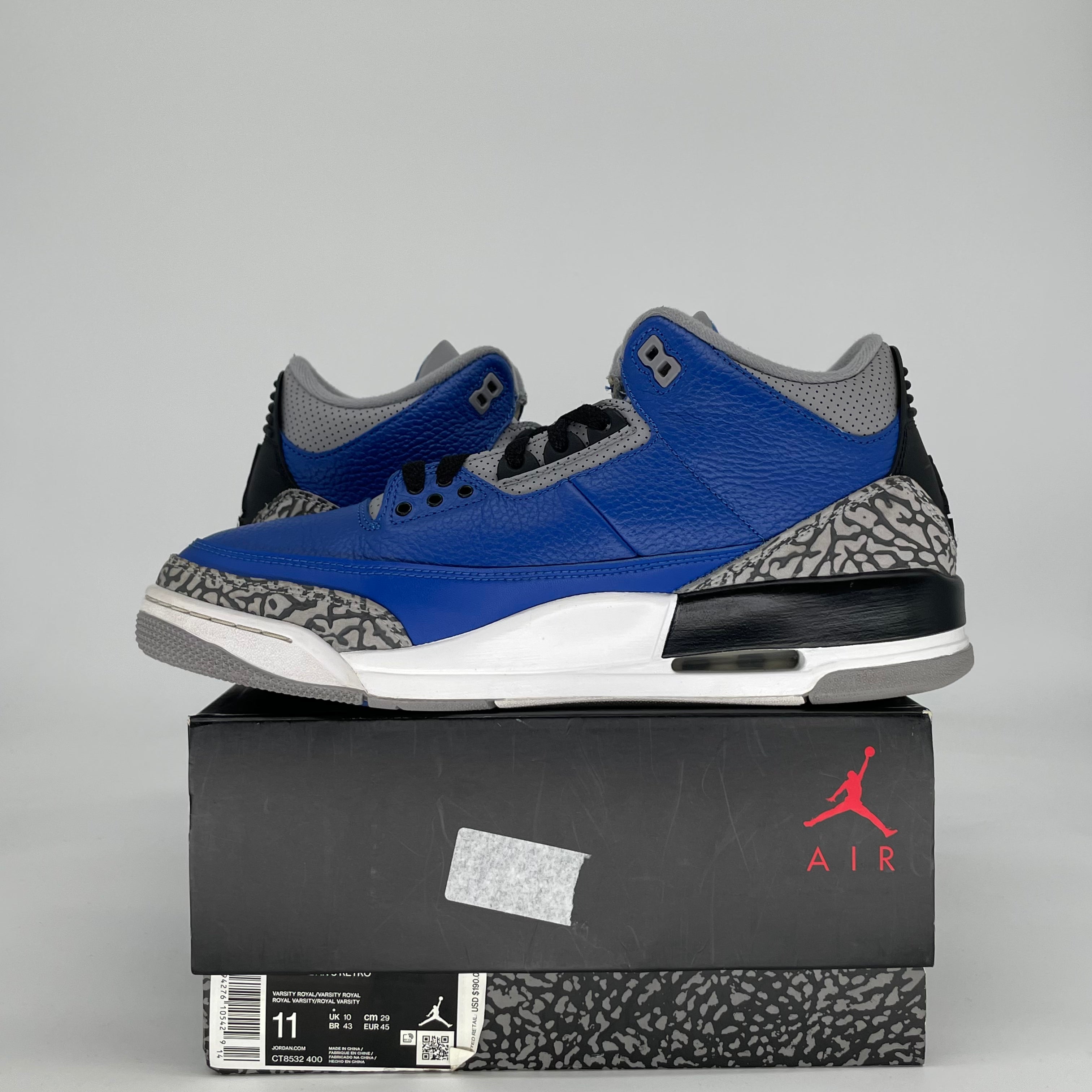 AIR JORDAN 3 VARSITY ROYAL CEMENT CT8532-400 SIZE 11/12.5W