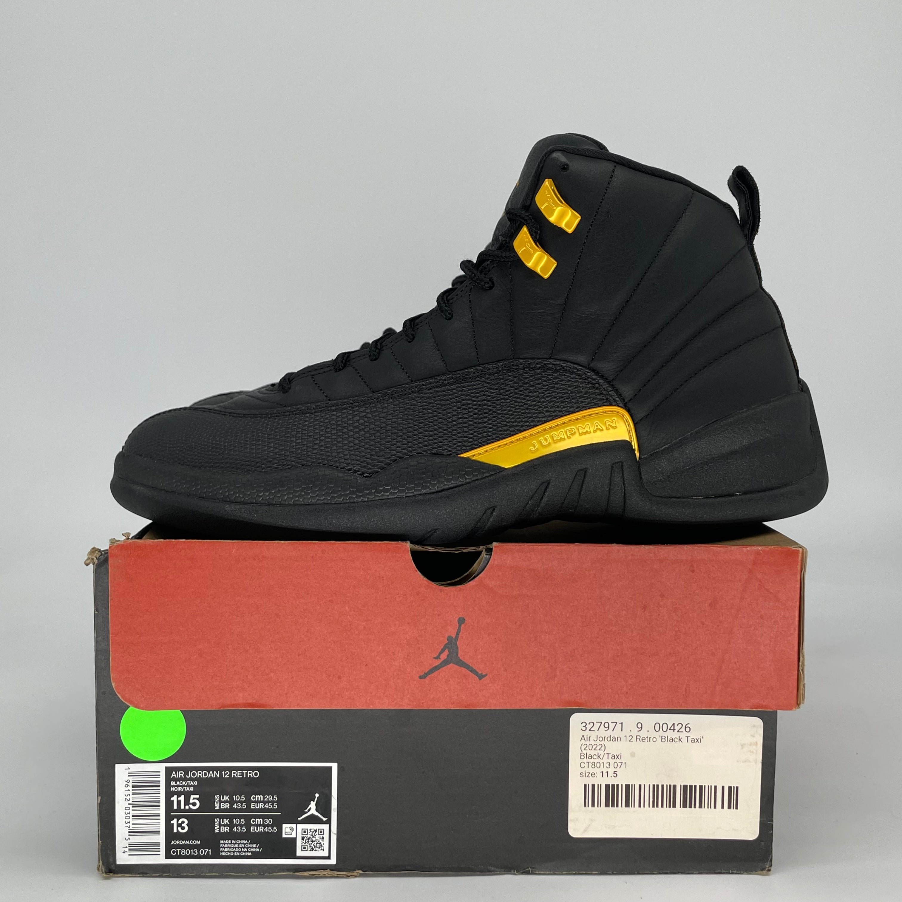 AIR JORDAN 12 BLACK TAXI CT8013-071 SIZE 11.5/13W
