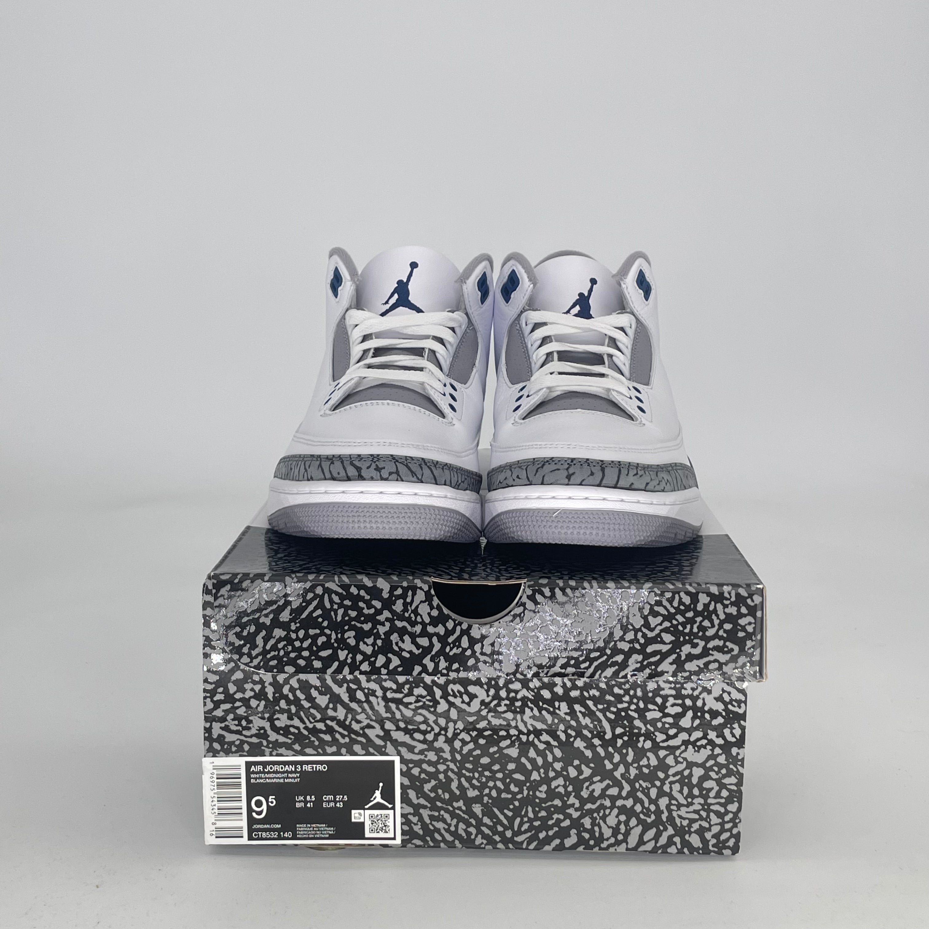 AIR JORDAN 3 MIDNIGHT NAVY CT8532-140 SIZE 9.5/11W