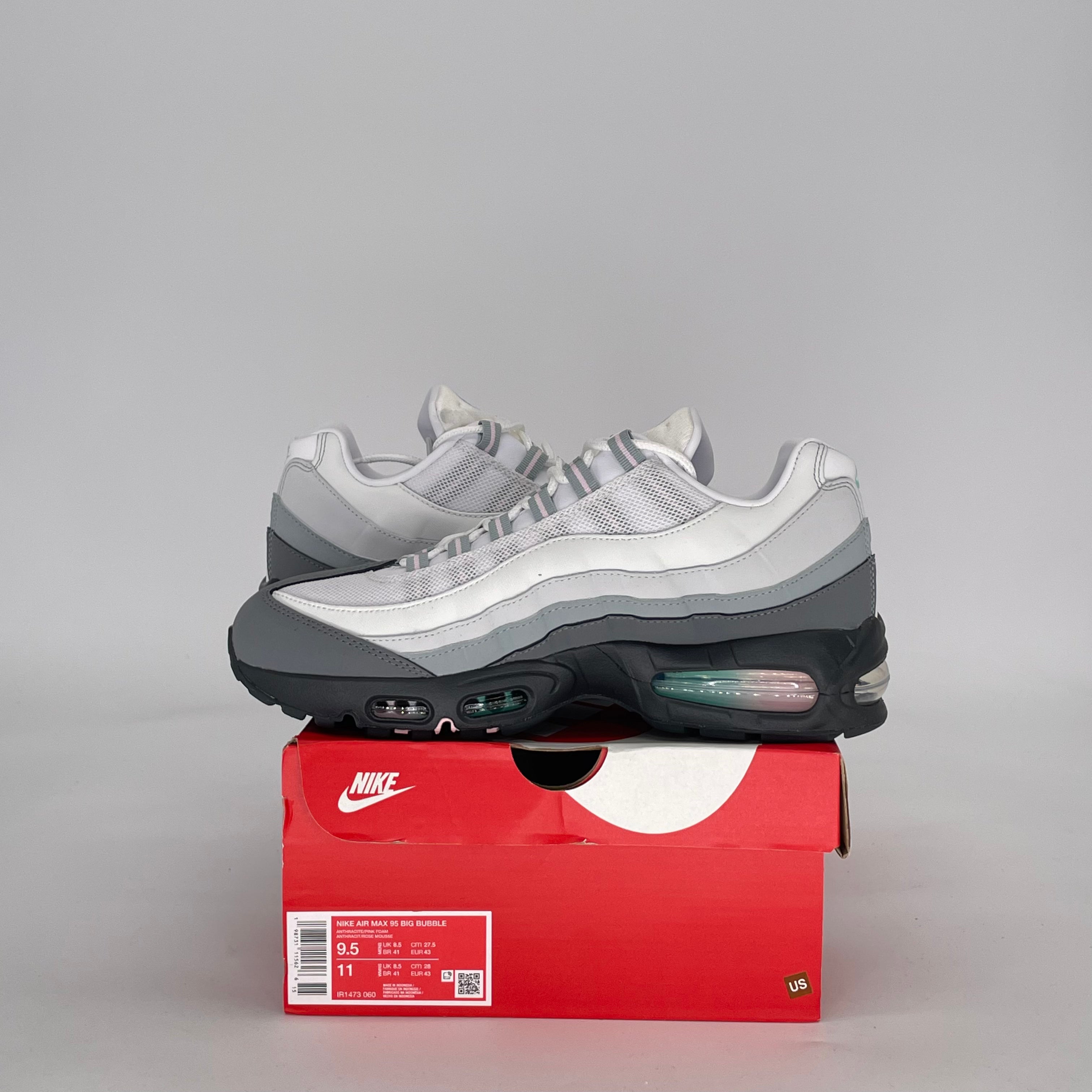 NIKE AIR MAX 95 BIG BUBBLE WHITE HYPER TURQUOISE PINK FOAM IR1473-060 SIZE 9.5/11W