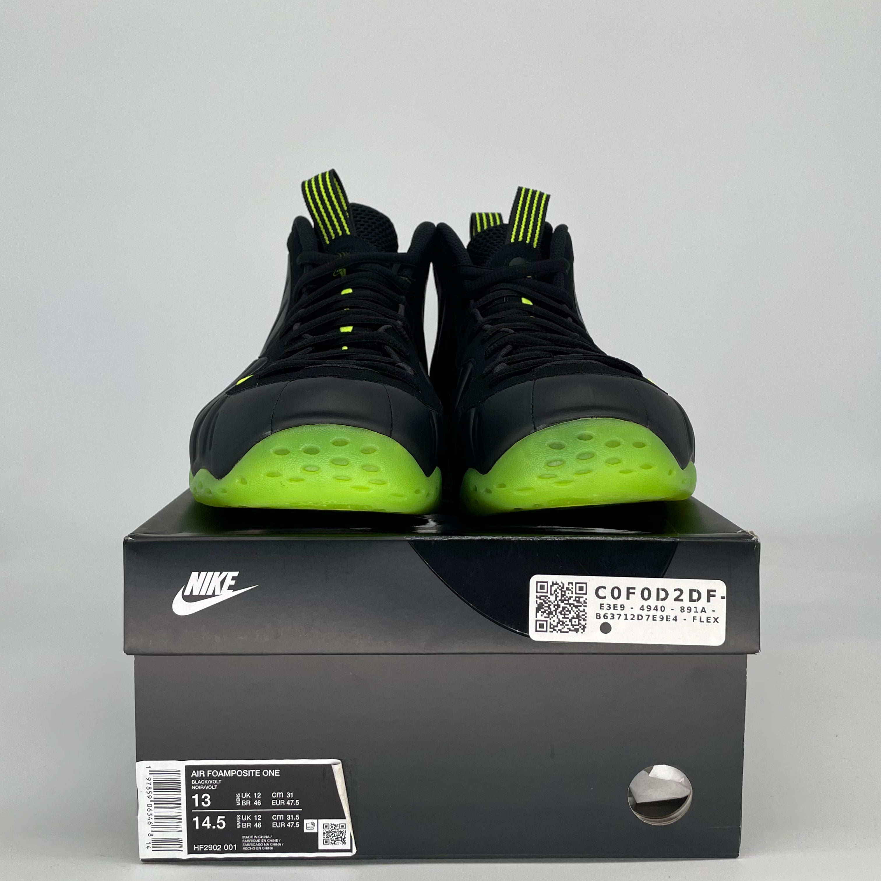 NIKE AIR FOAMPOSITE ONE BLACK VOLT HF2902-001 SIZE 13/14.5W