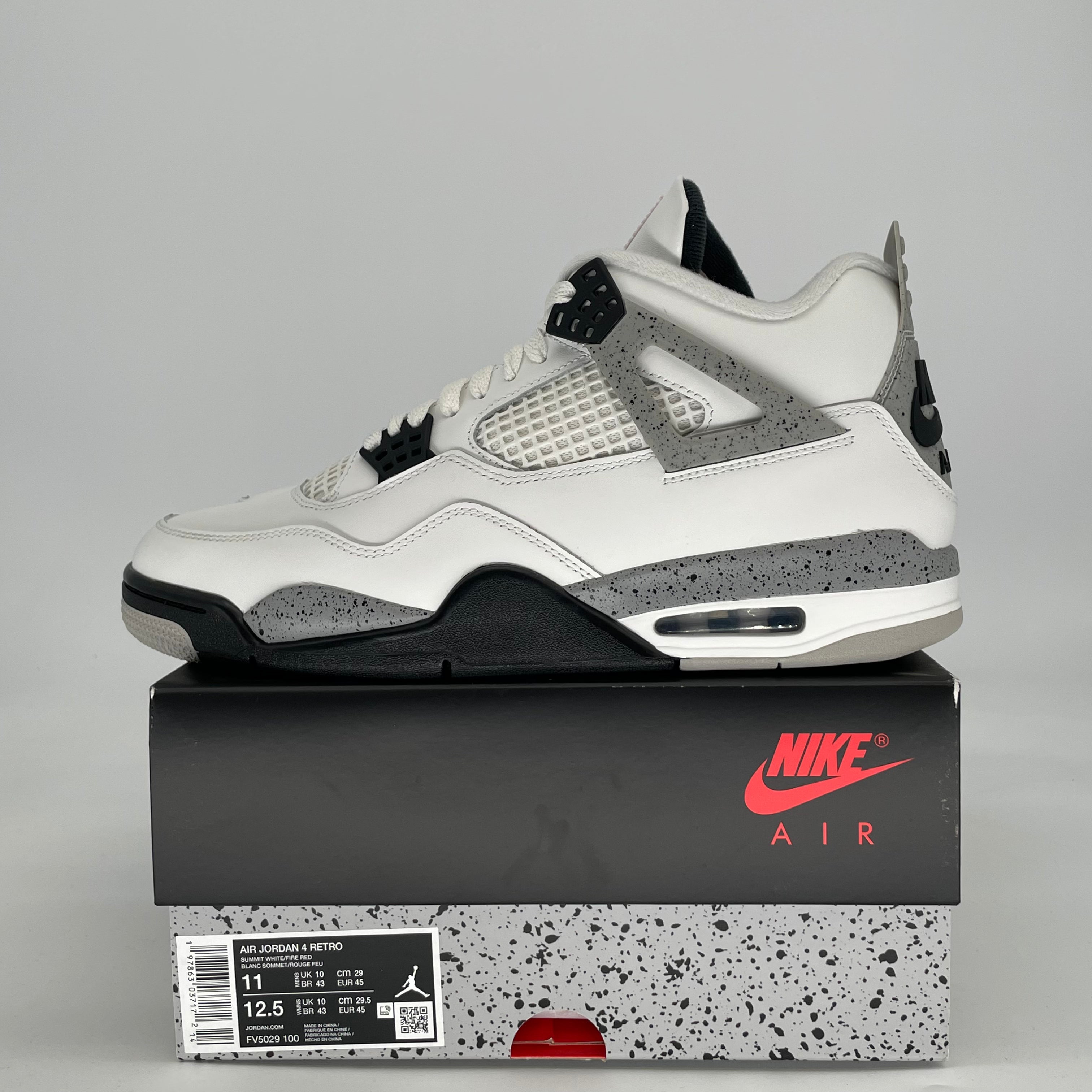 AIR JORDAN 4 WHITE CEMENT FV5029-100 SIZE 11/12.5W