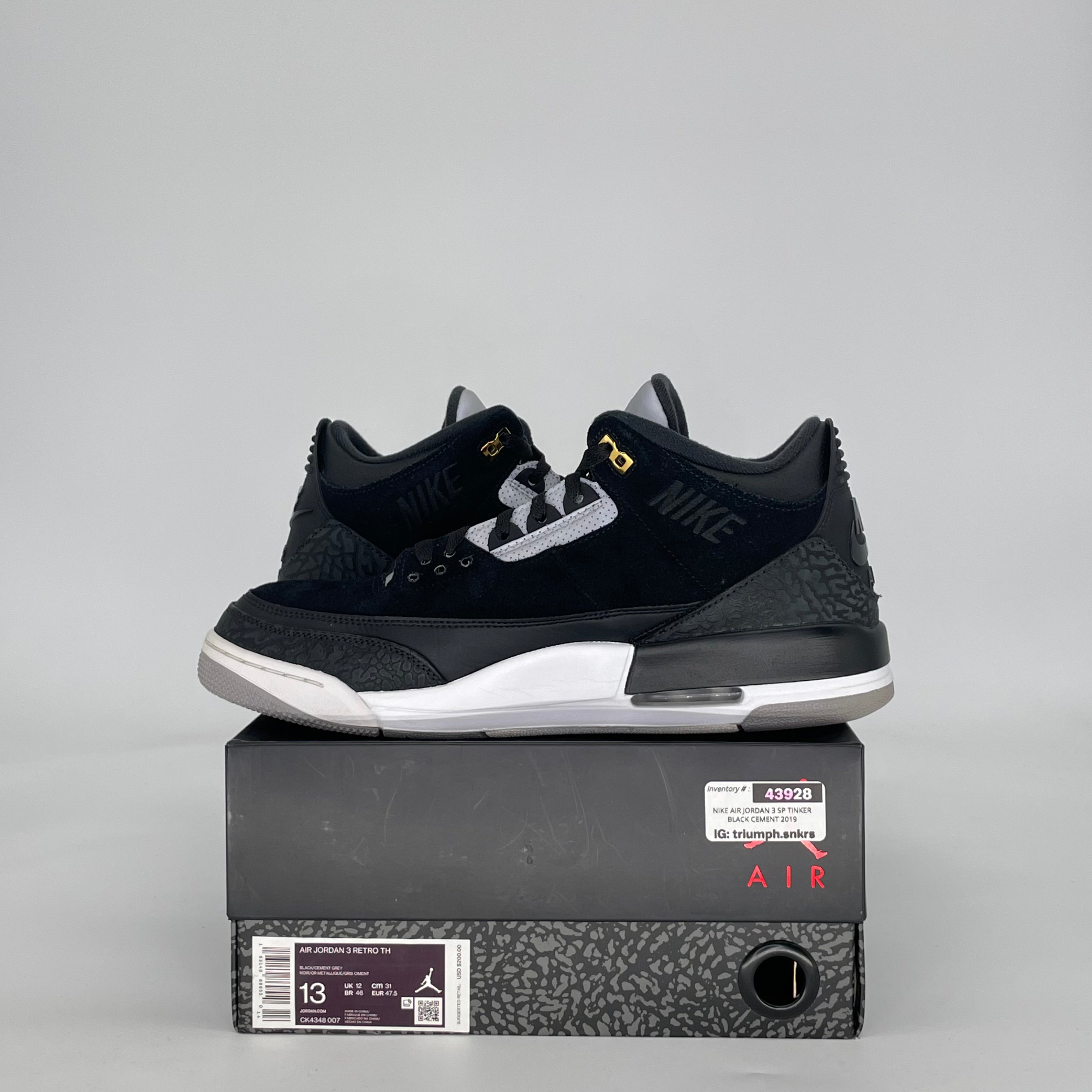 AIR JORDAN 3 TINKER BLACK CEMENT GOLD CK4348-007 SIZE 13/14.5W