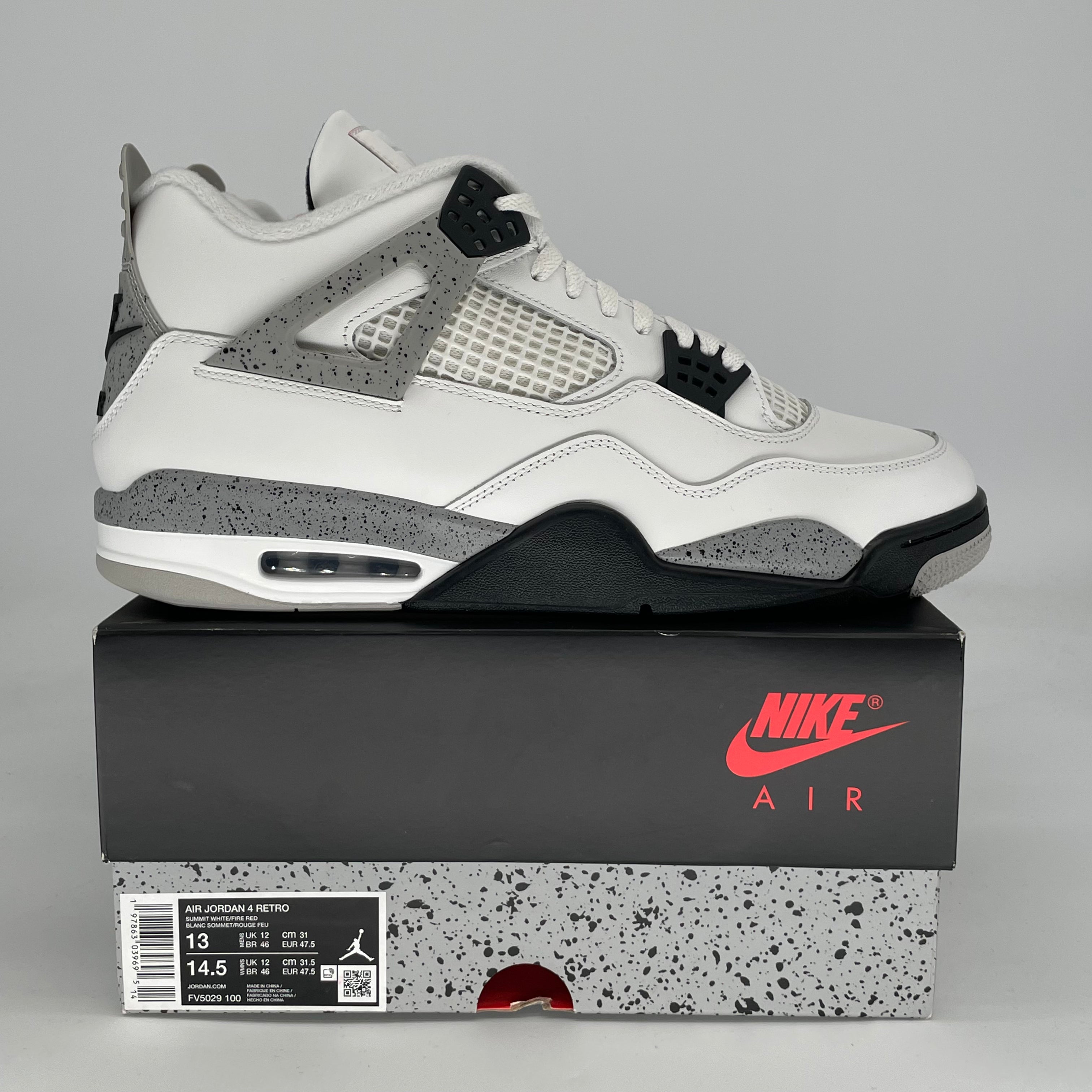 AIR JORDAN 4 WHITE CEMENT FV5029-100 SIZE 13/14.5W