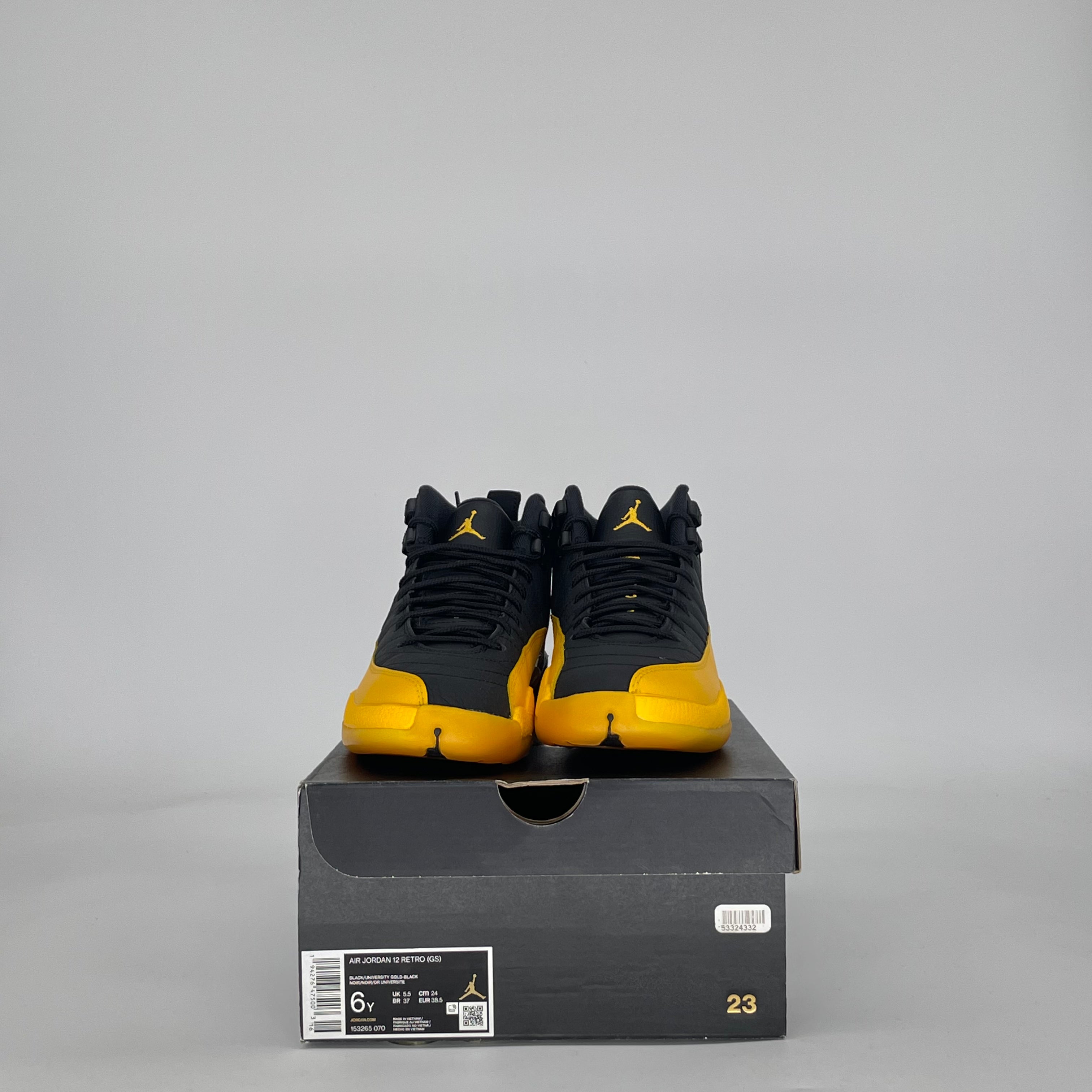 AIR JORDAN 12 BLACK UNIVERSITY GOLD 153265-070 SIZE 6/7.5W GS