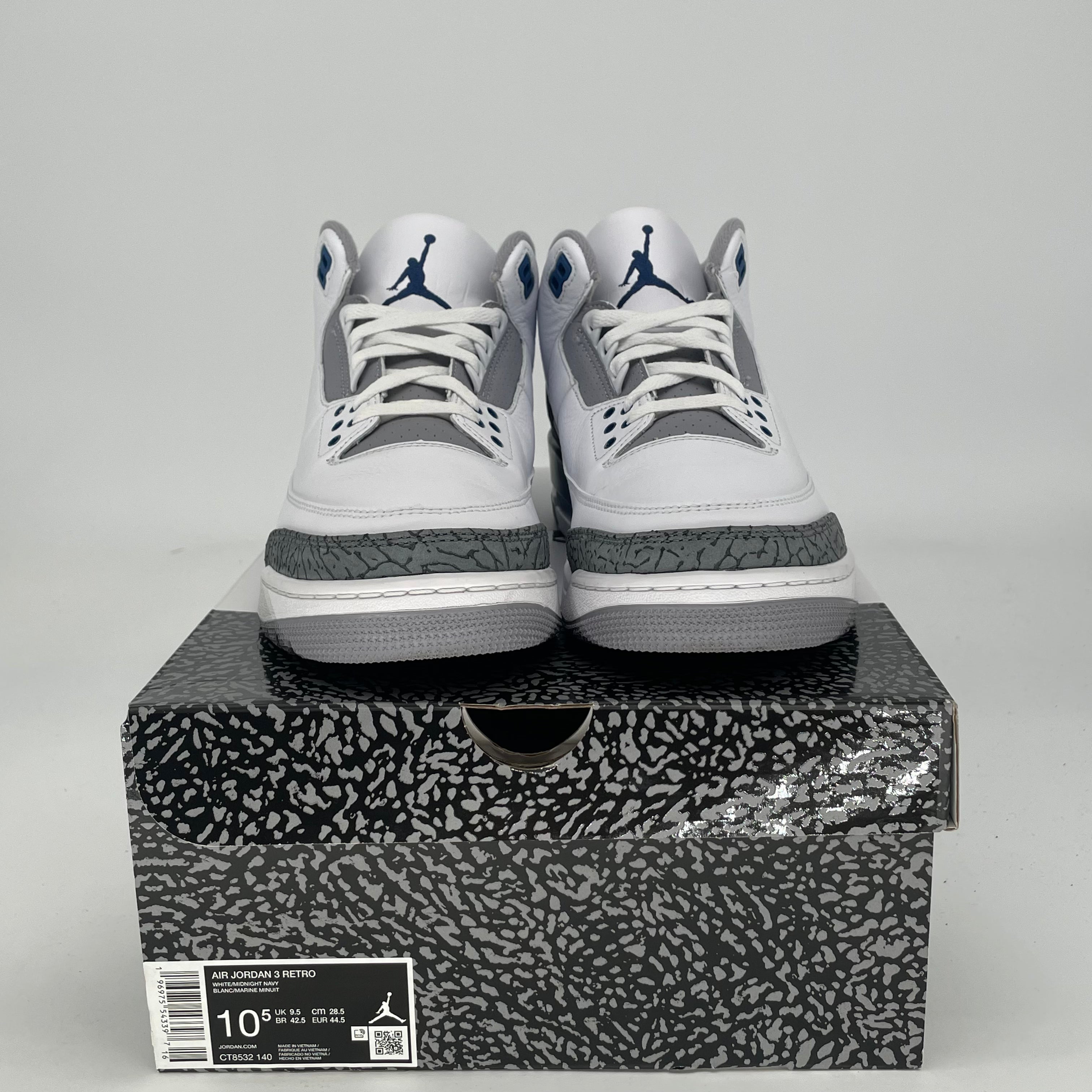 AIR JORDAN 3 MIDNIGHT NAVY CT8532-140 SIZE 10.5/12W