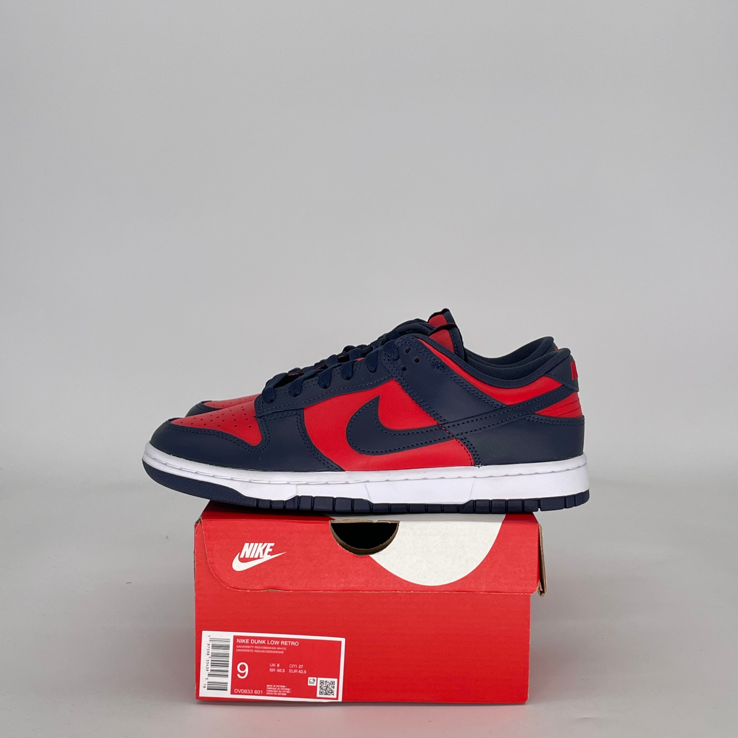 NIKE DUNK LOW UNIVERSITY RED OBSIDIAN DV0833-601 SIZE 9/10.5W