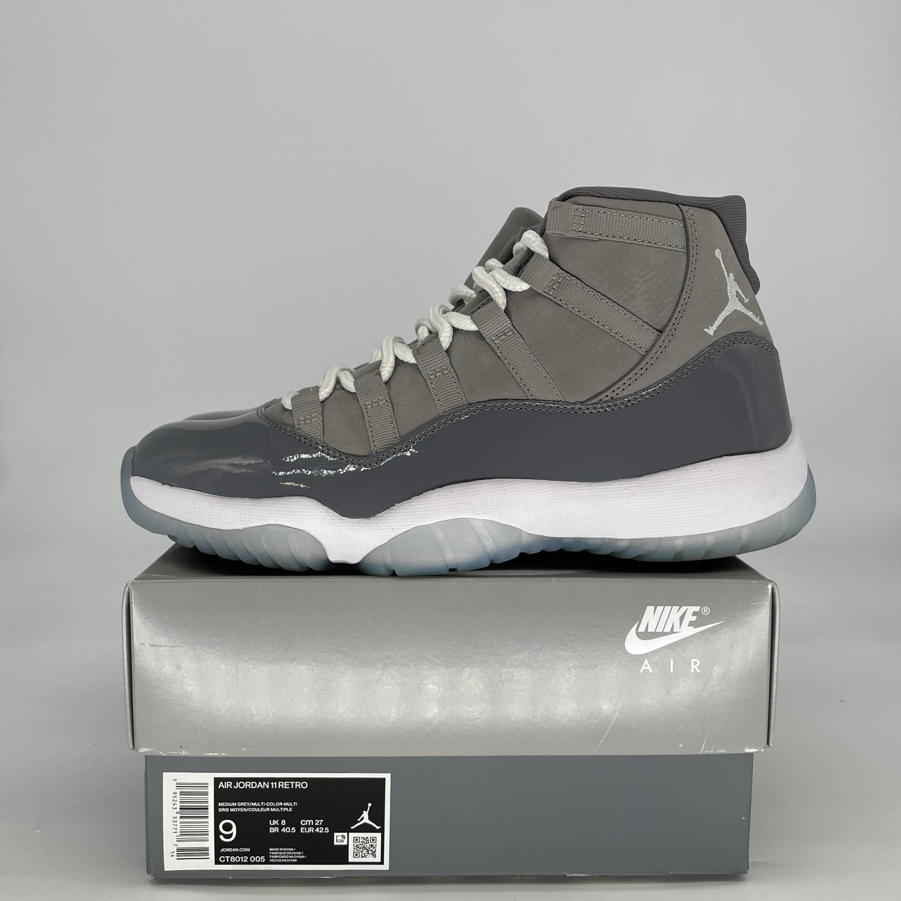 AIR JORDAN 11 COOL GREY CT8012-005 SIZE 9/10.5W