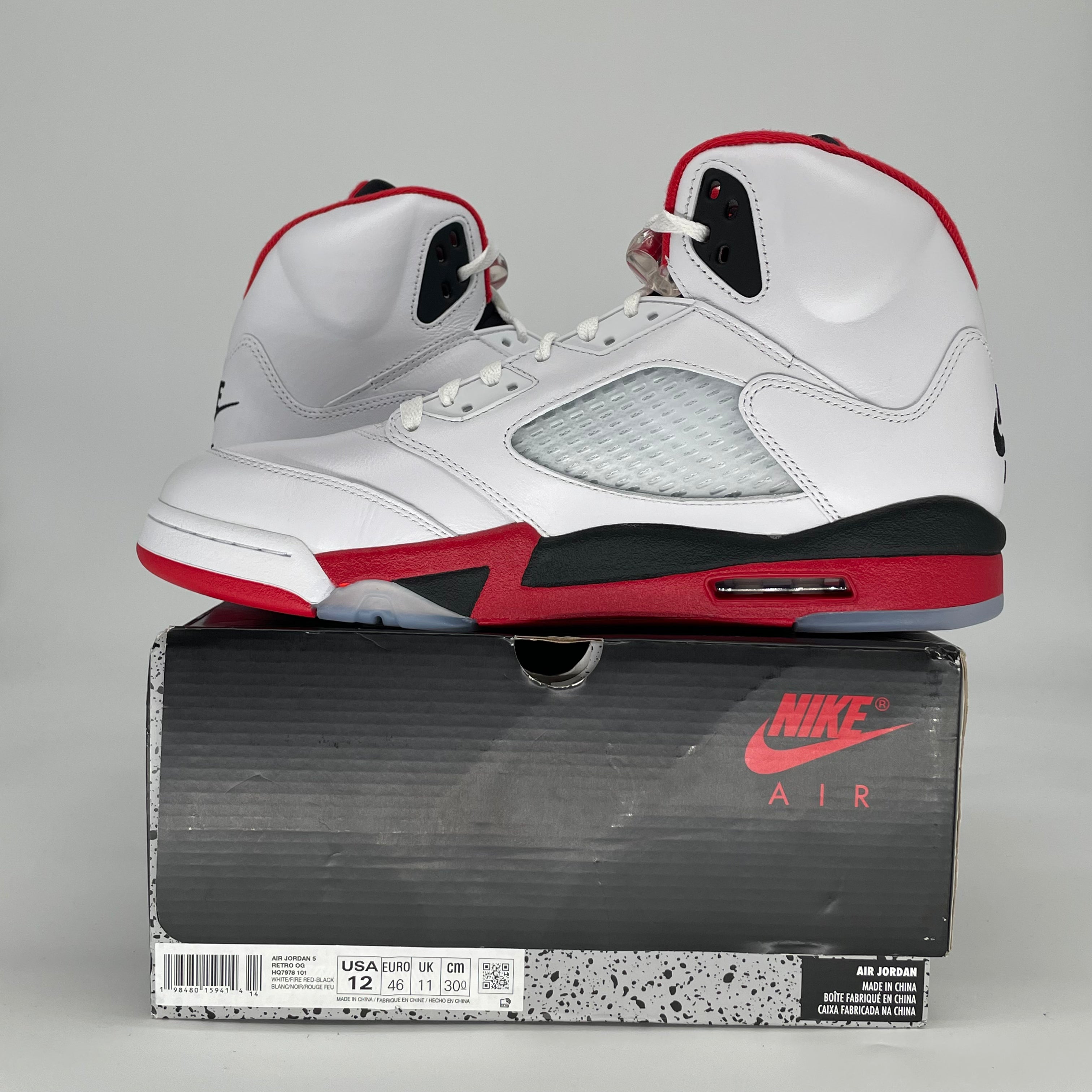 AIR JORDAN 5 FIRE RED BLACK TONGUE HQ7978-101 SIZE 12/13.5W