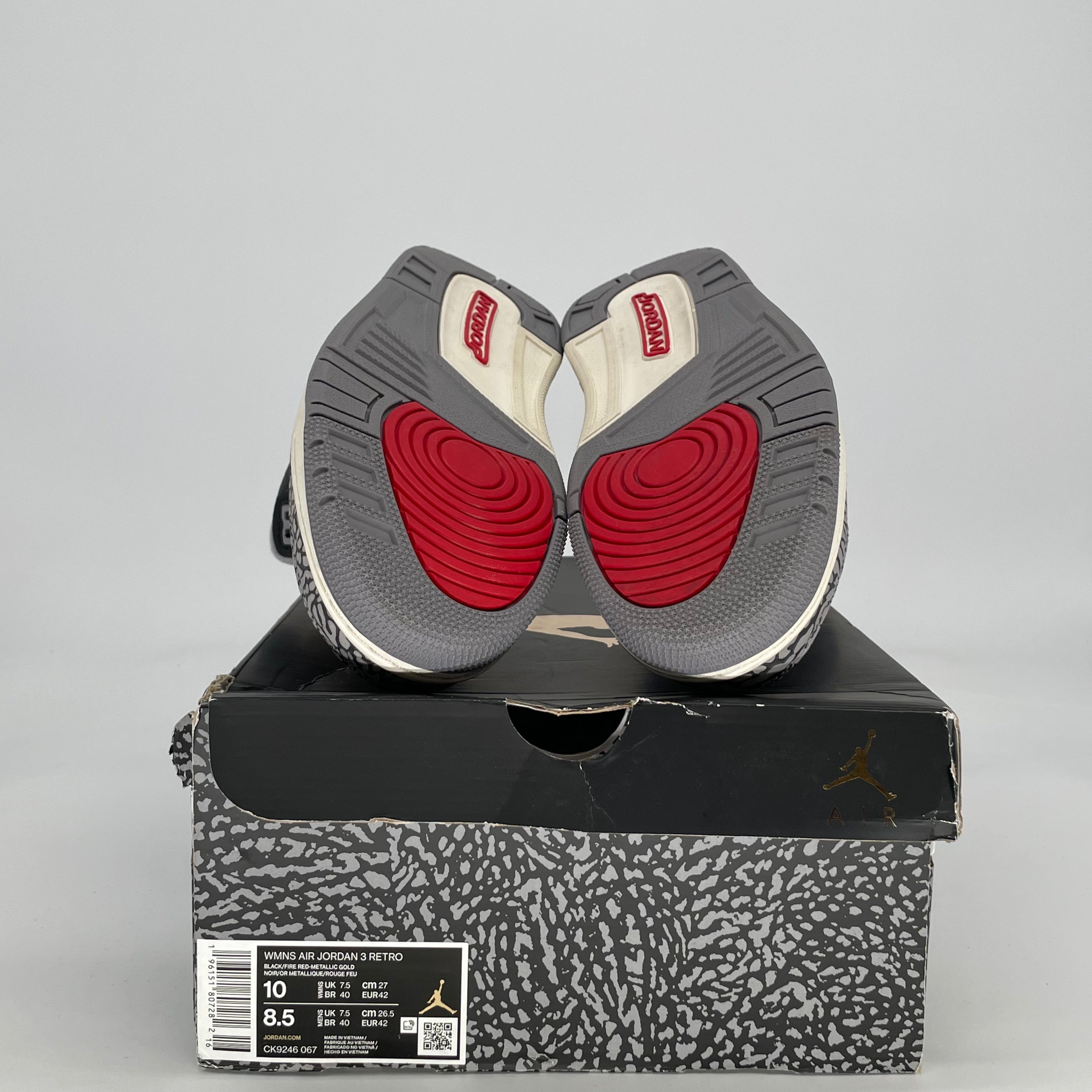 AIR JORDAN 3 BLACK CEMENT GOLD W CK9246-067 SIZE 8.5/10W