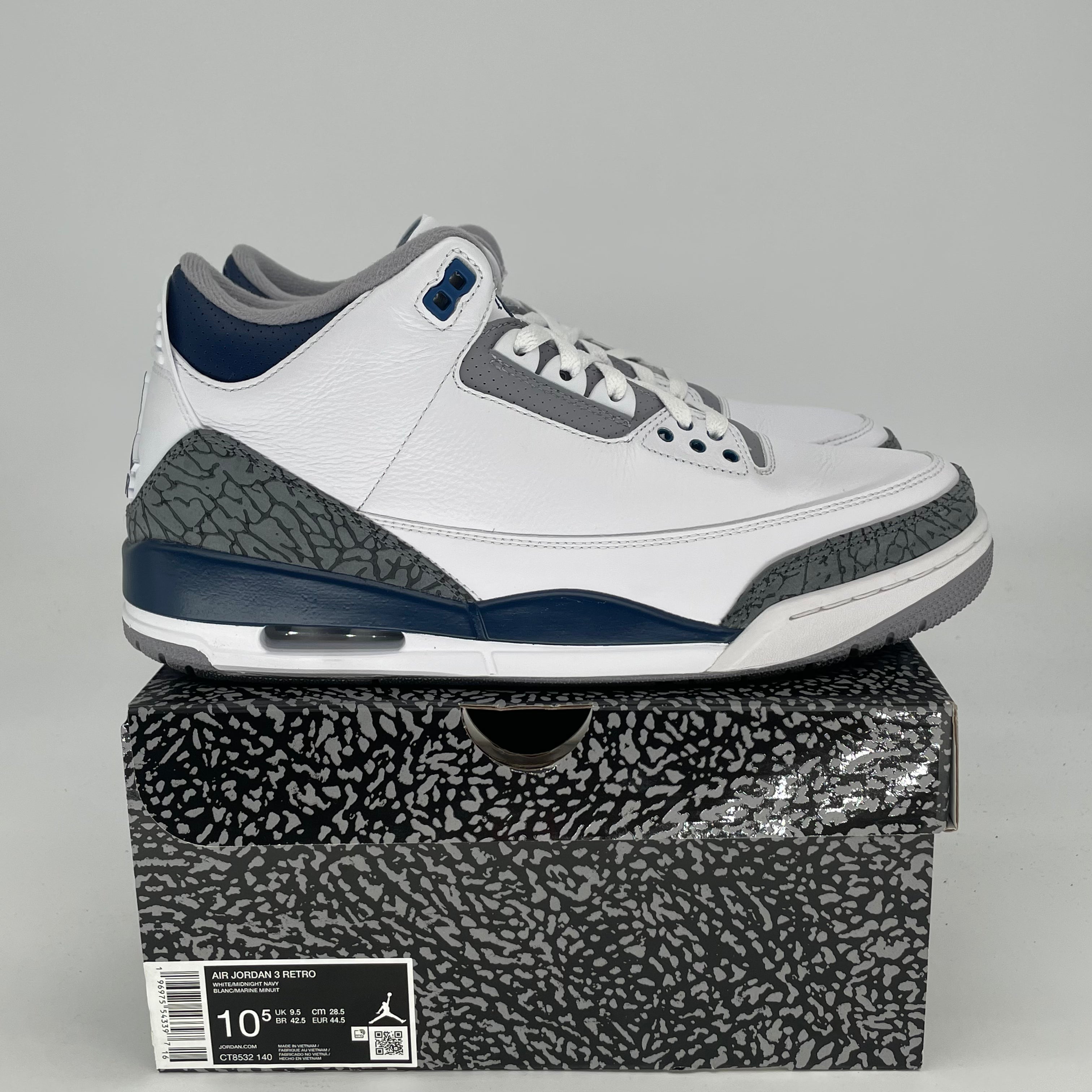 AIR JORDAN 3 MIDNIGHT NAVY CT8532-140 SIZE 10.5/12W