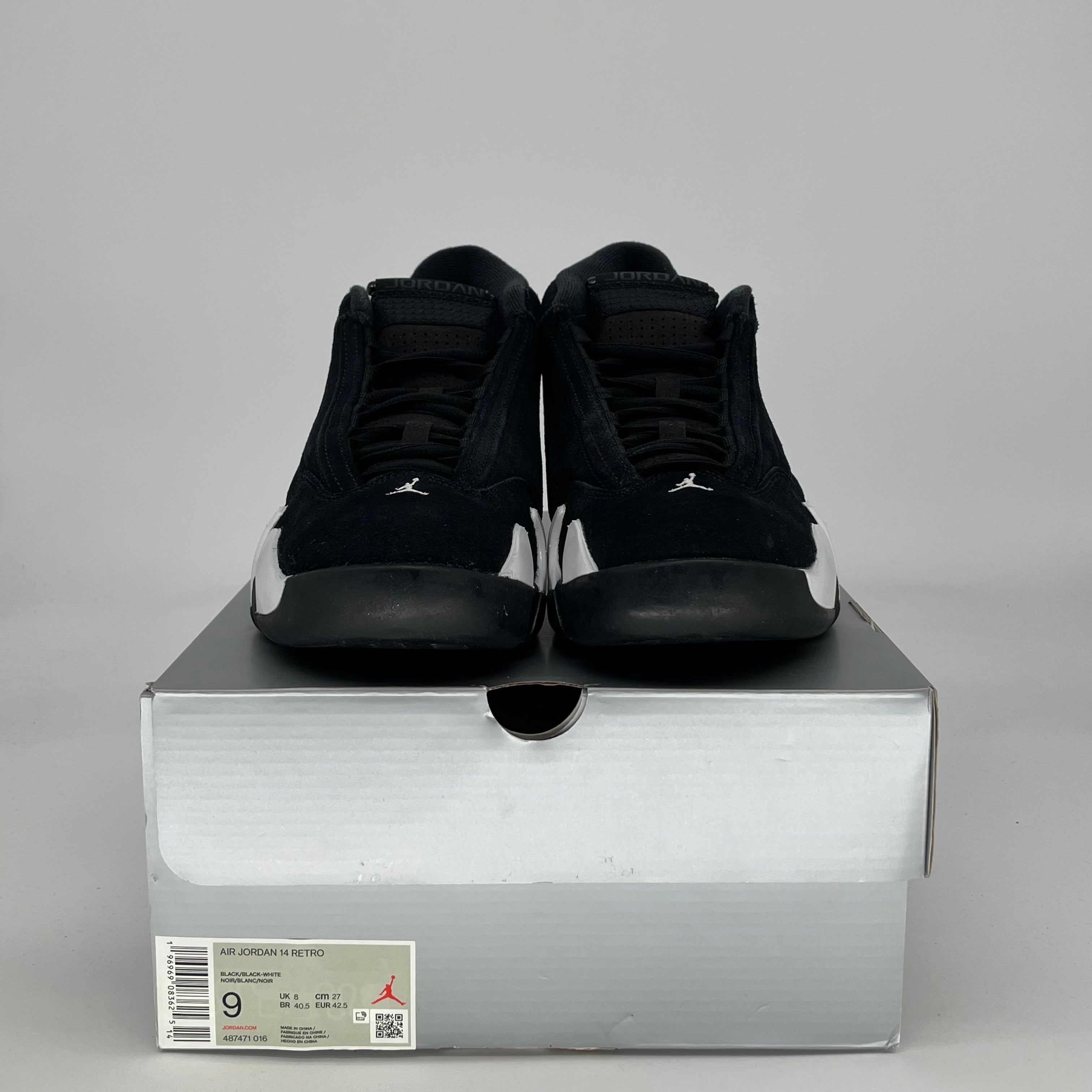AIR JORDAN 14 BLACK WHITE 487471-016 SIZE 9/10.5W