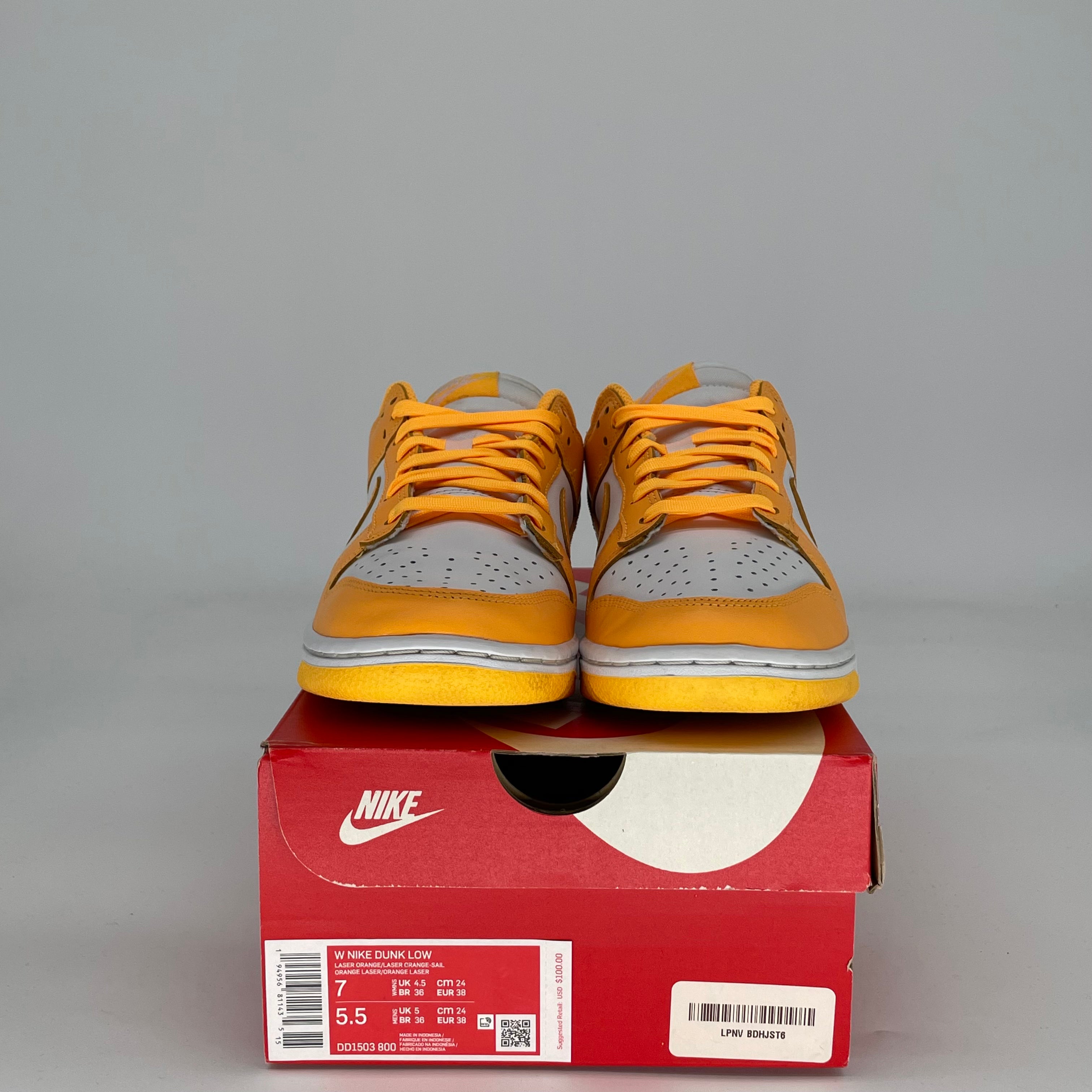 NIKE DUNK LOW LASER ORANGE W DD1503-800 SIZE 5.5/7W