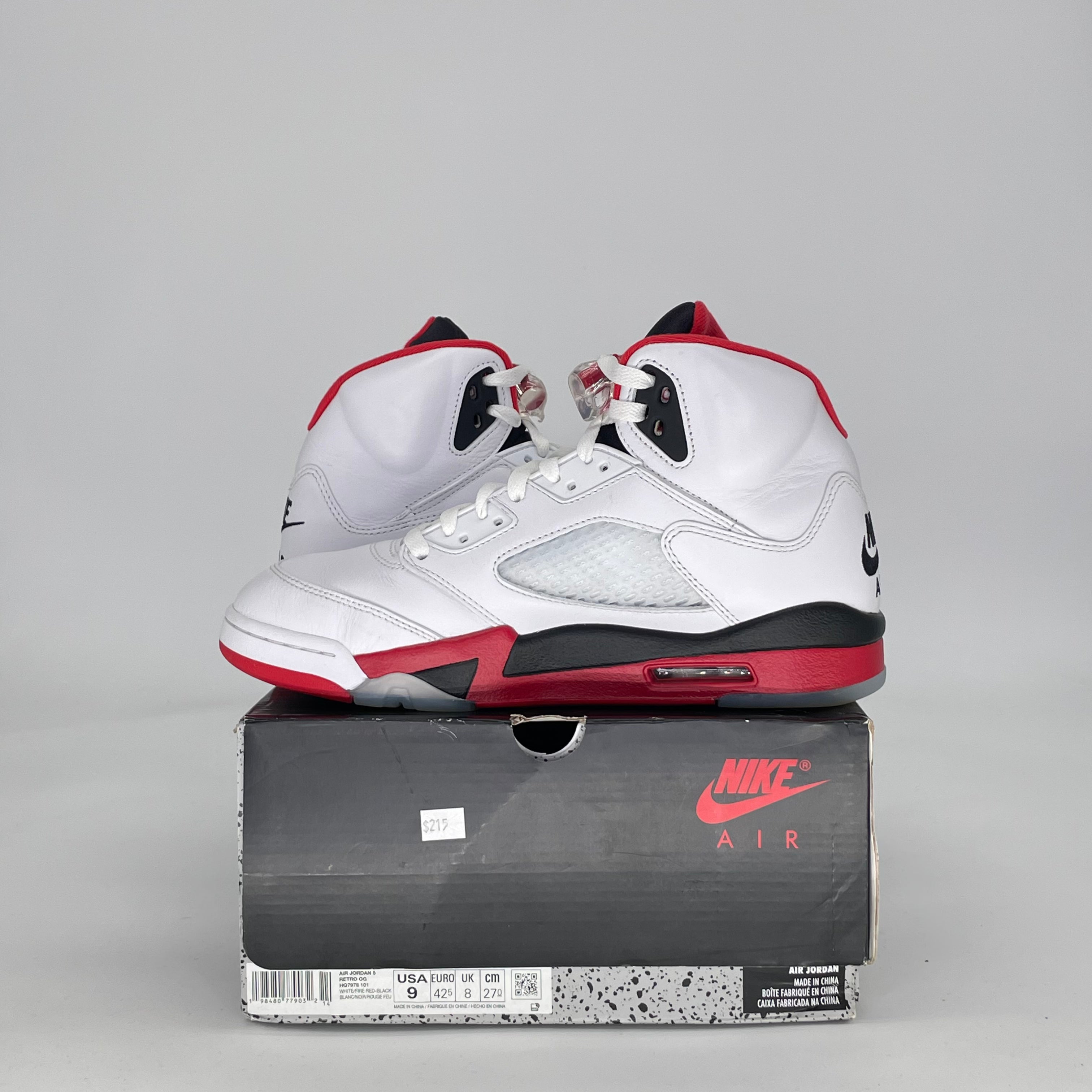 AIR JORDAN 5 FIRE RED BLACK TONGUE HQ7978-101 SIZE 9/10.5W