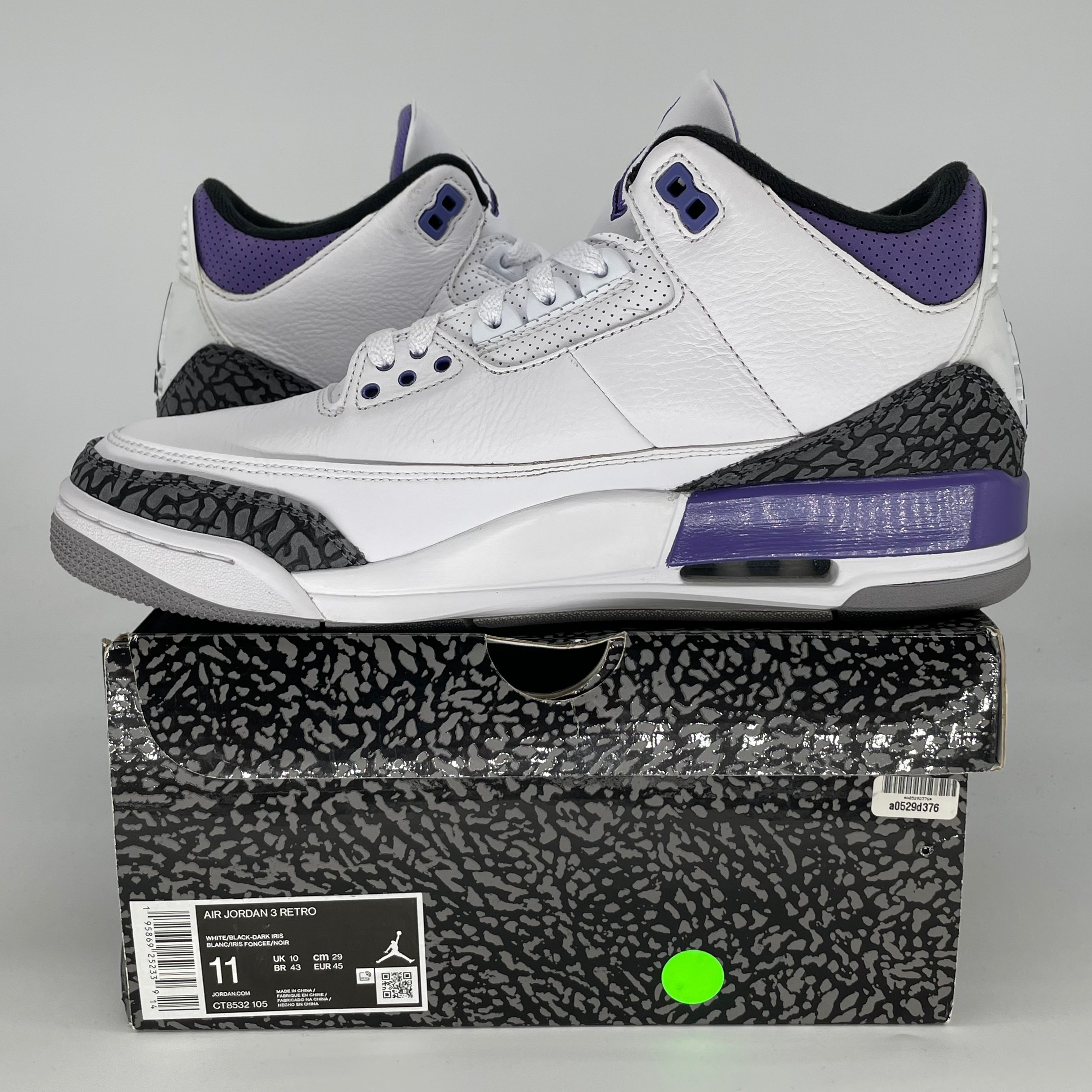 AIR JORDAN 3 DARK IRIS CT8532-105 SIZE 11/12.5W