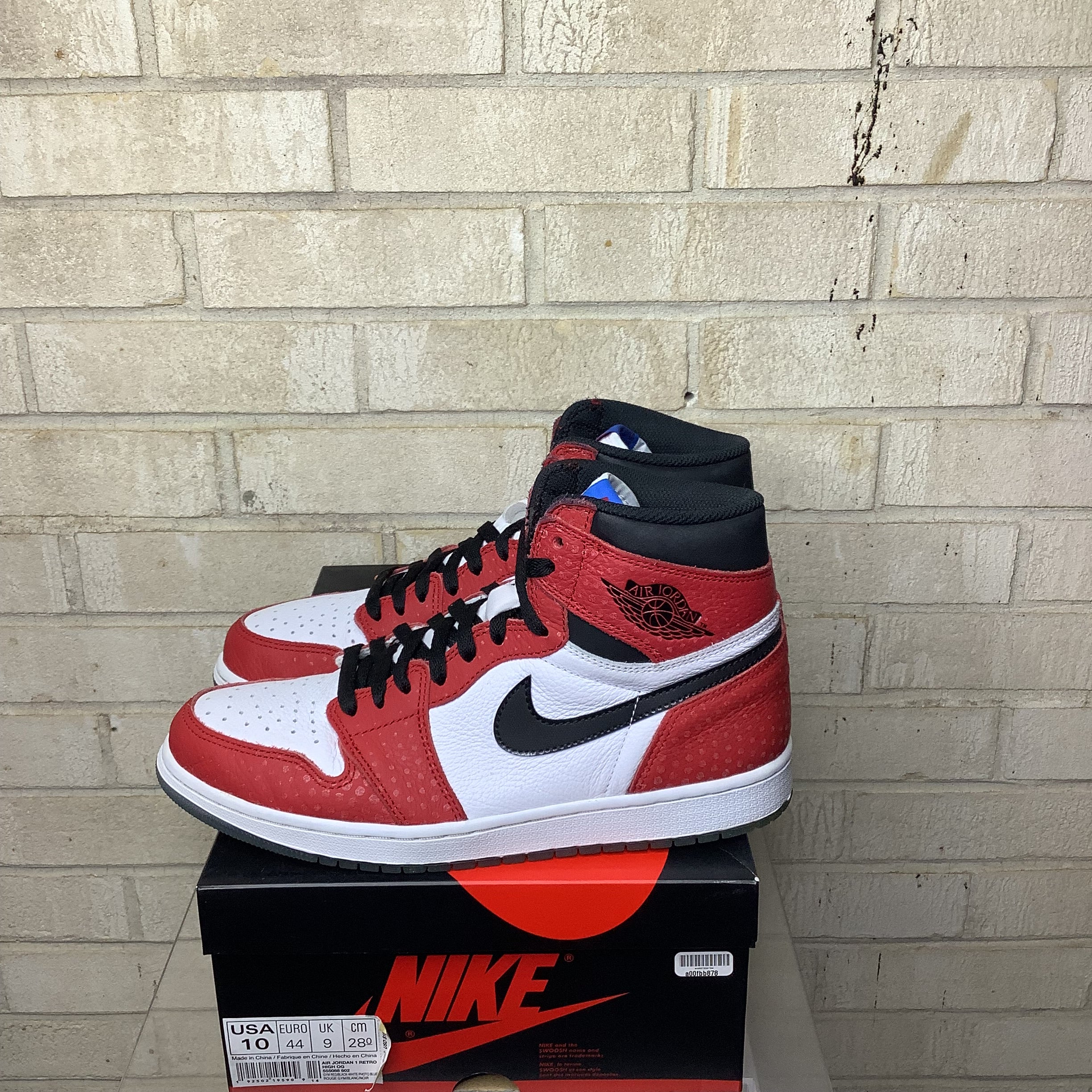 AIR JORDAN 1 SPIDER-MAN ORIGIN STORY SIZE 10/11.5W 555088-602