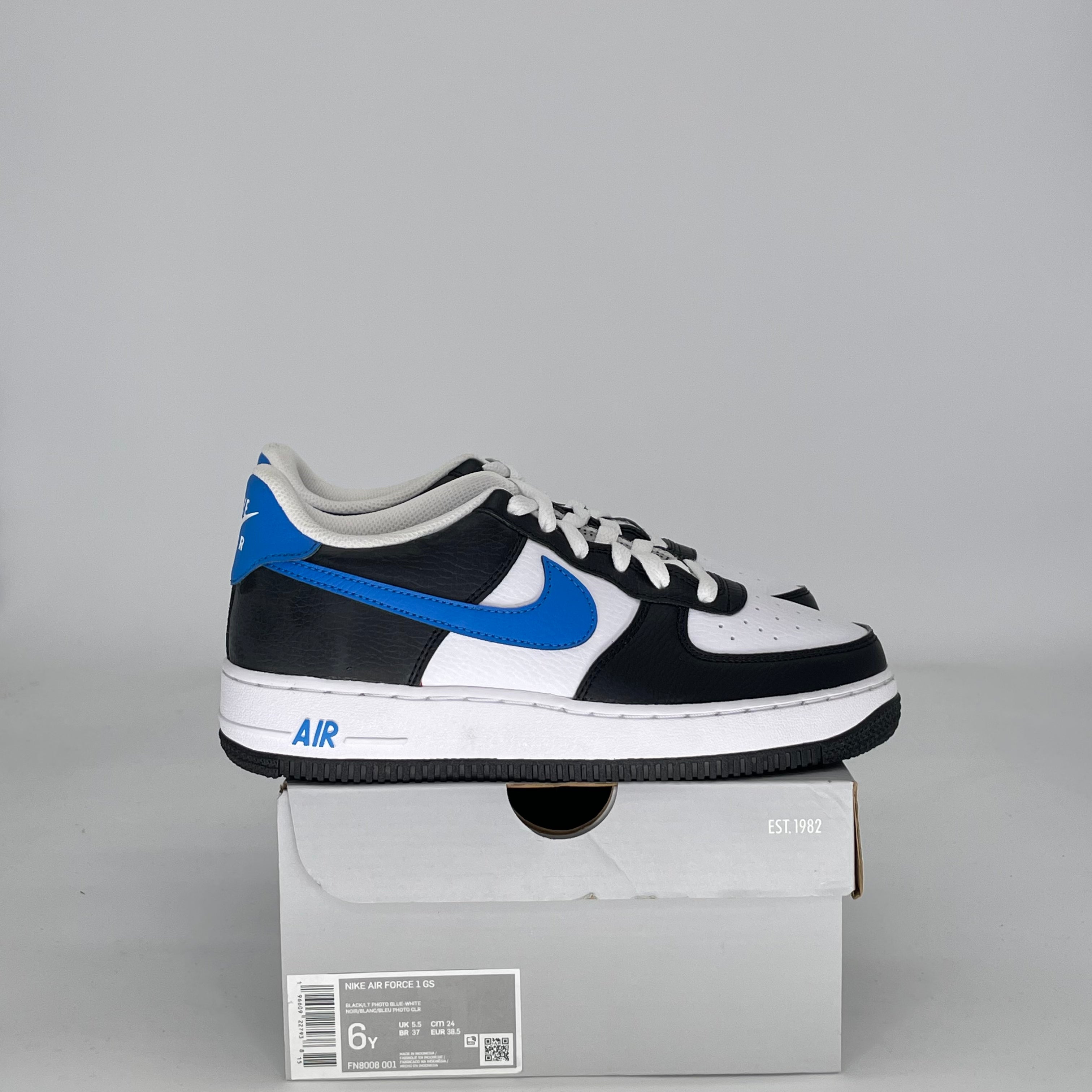 NIKE AIR FORCE 1 LOW WHITE BLACK LIGHT PHOTO BLUE FN8008-001 SIZE 6/7.5W GS