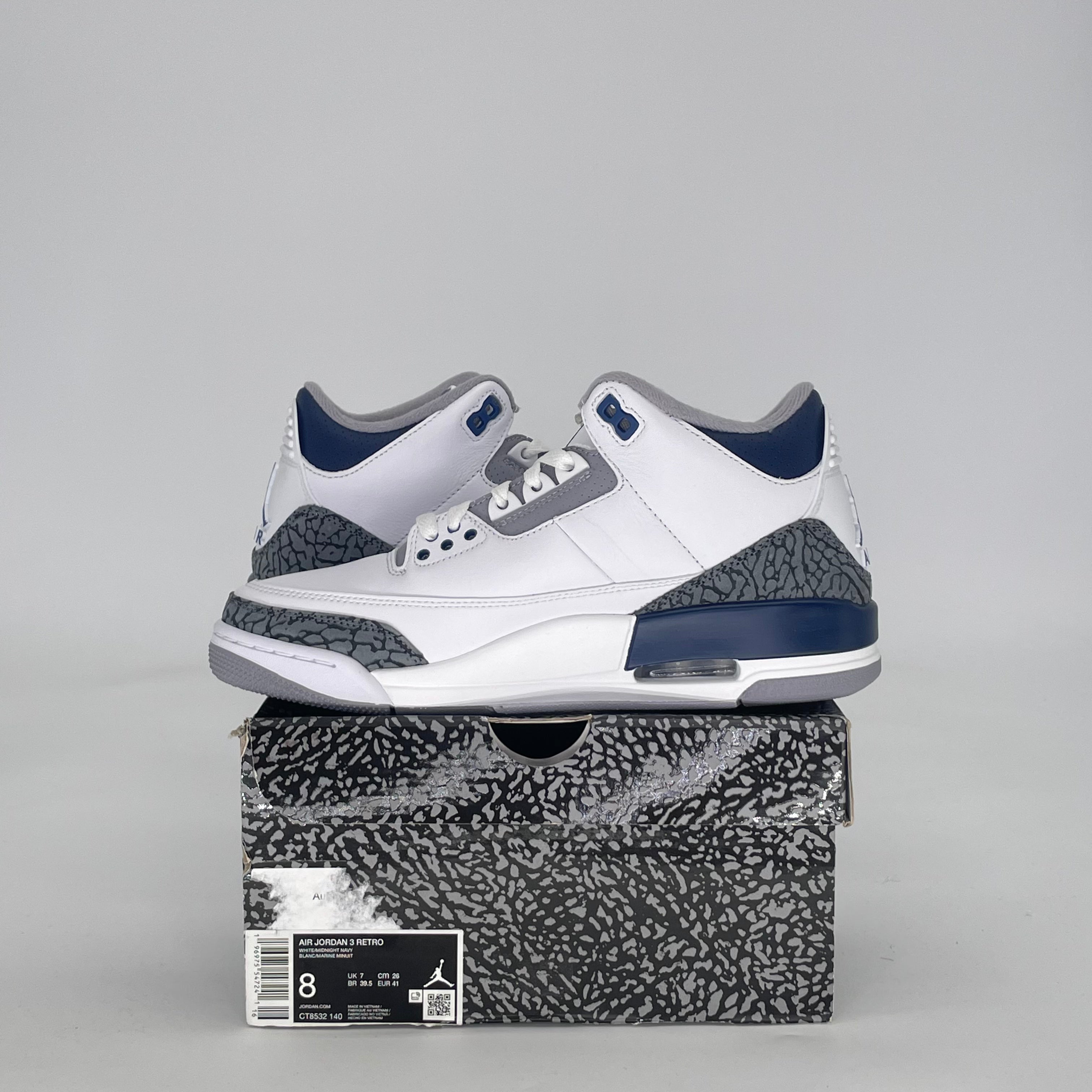 AIR JORDAN 3 MIDNIGHT NAVY CT8532-140 SIZE 8/9.5W