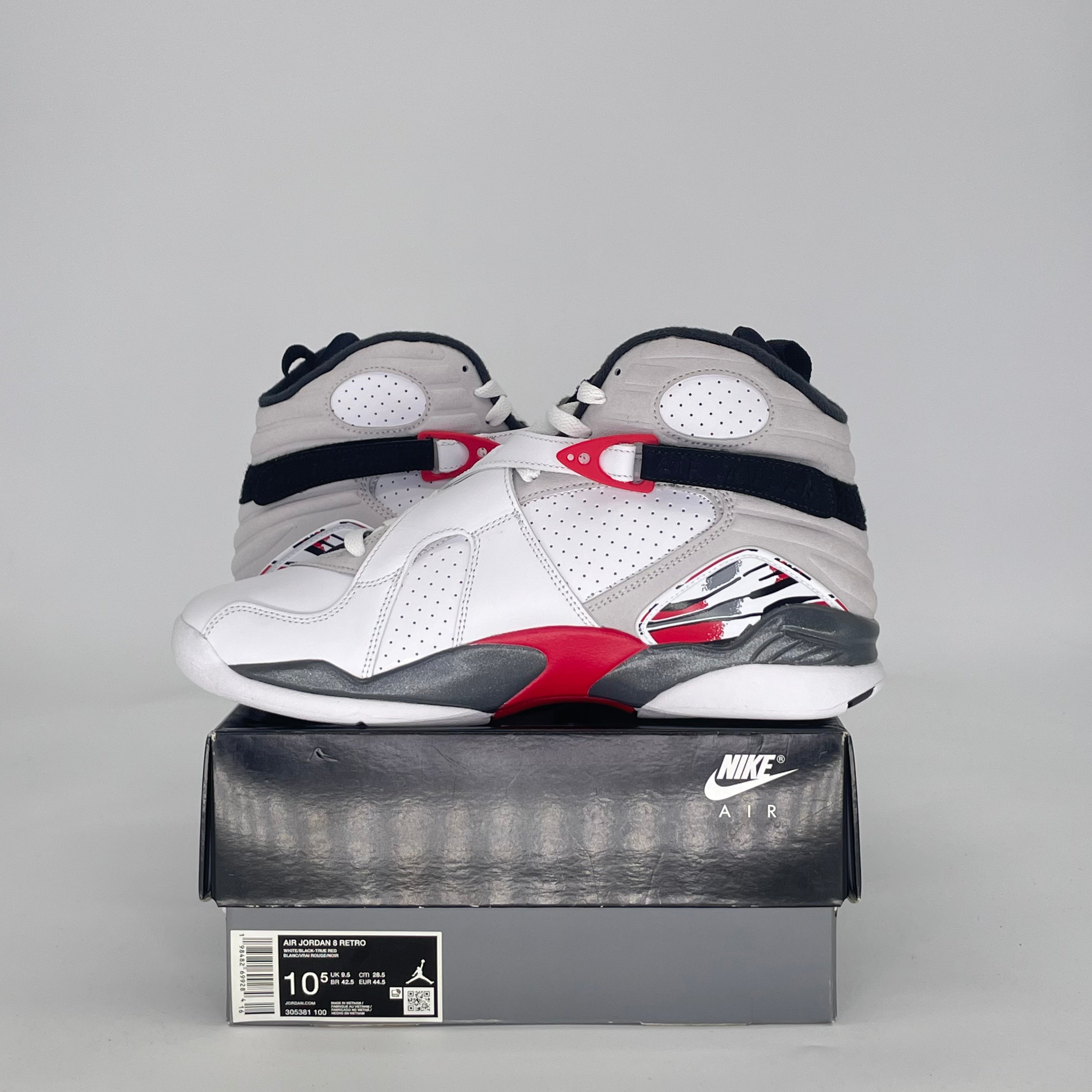 AIR JORDAN 8 WHITE TRUE RED 305381100 SIZE 10.5/12W