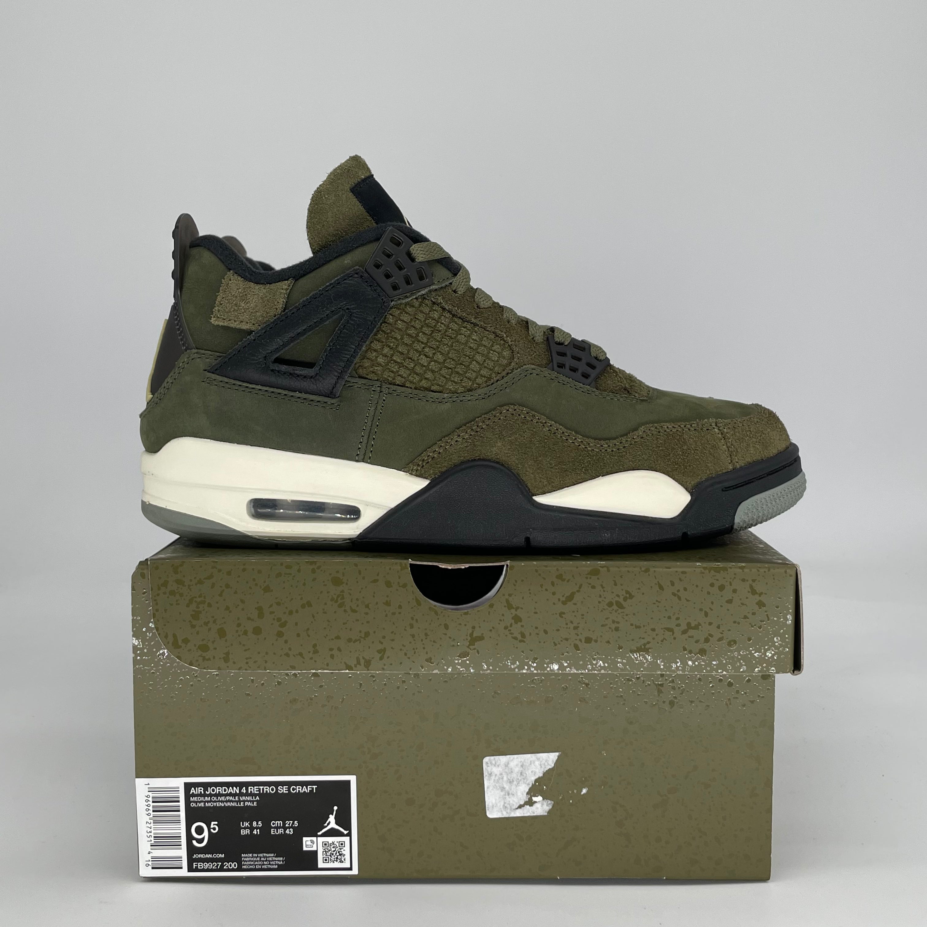 AIR JORDAN 4 CRAFT MEDIUM OLIVE FB9927-200 SIZE 9.5/11W