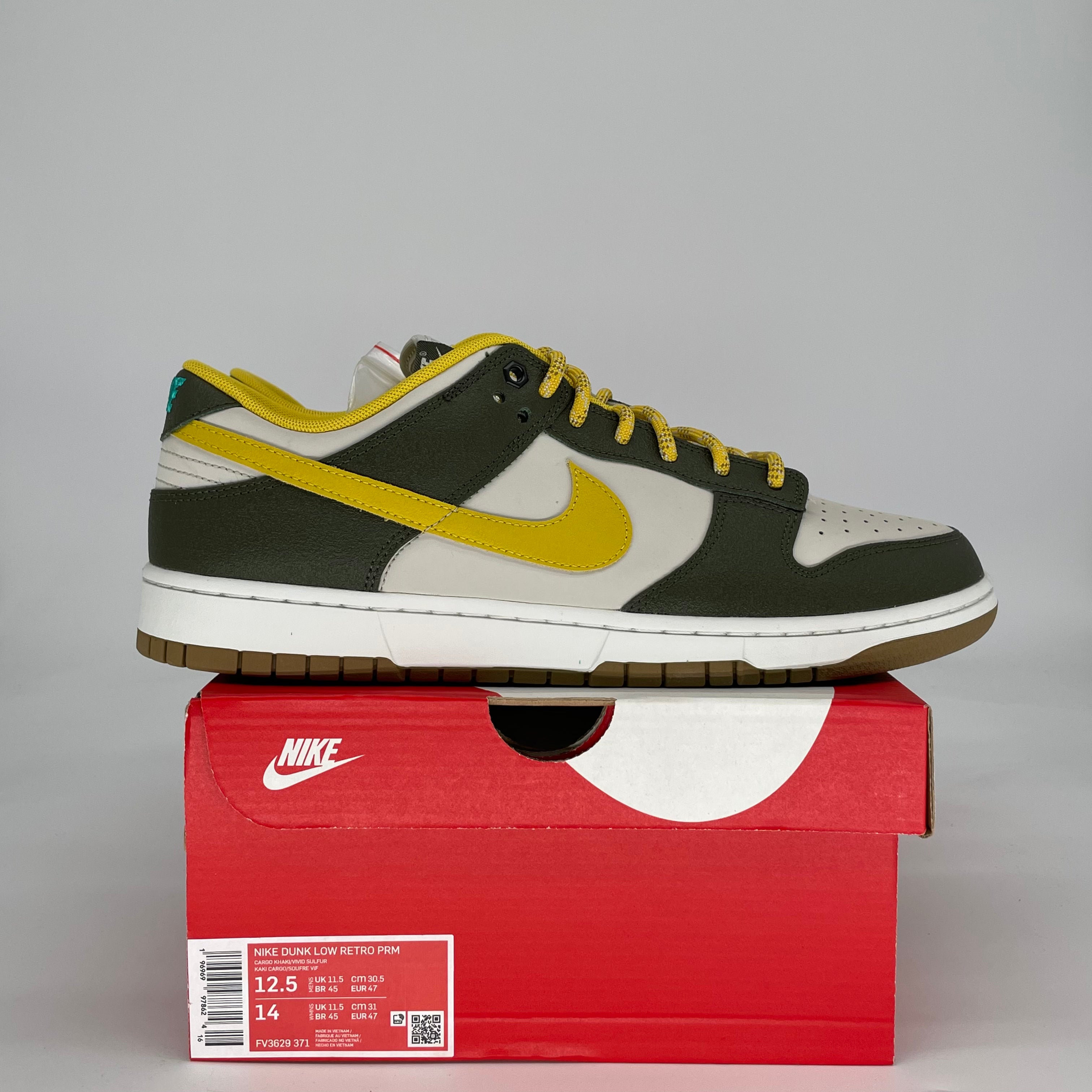 NIKE DUNK LOW CARGO KHAKI VIVID SULFUR FV3629-371 SIZE 12.5/14W