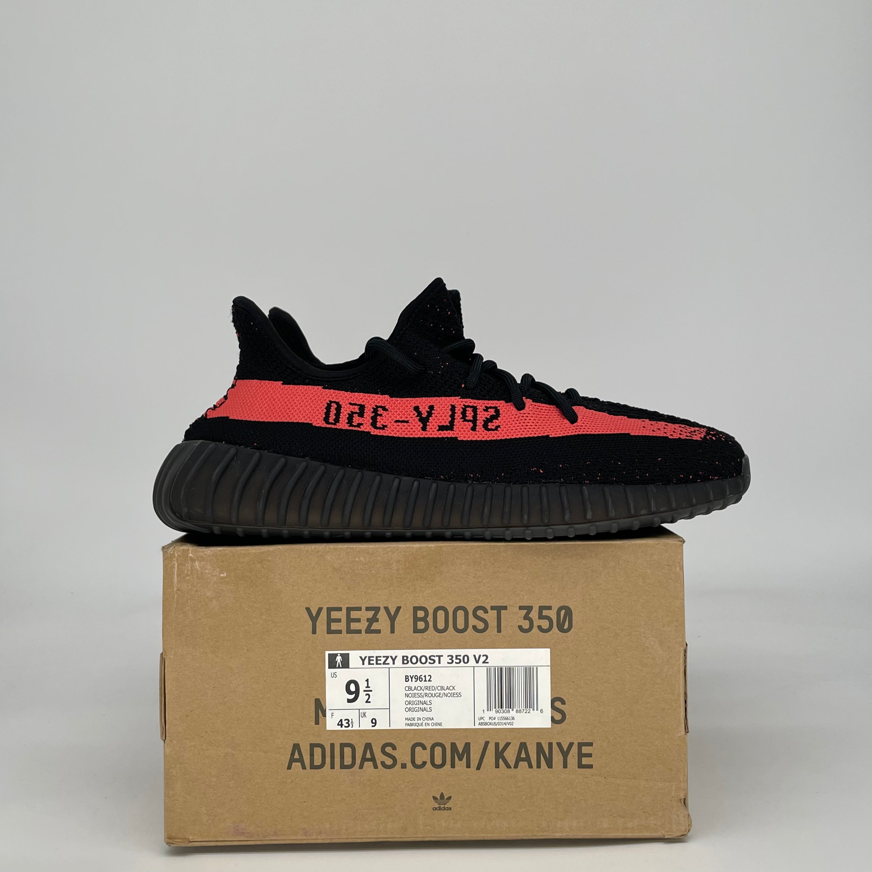 ADIDAS YEEZY BOOST 350 V2 CORE BLACK RED BY9612 SIZE 9.5/11W