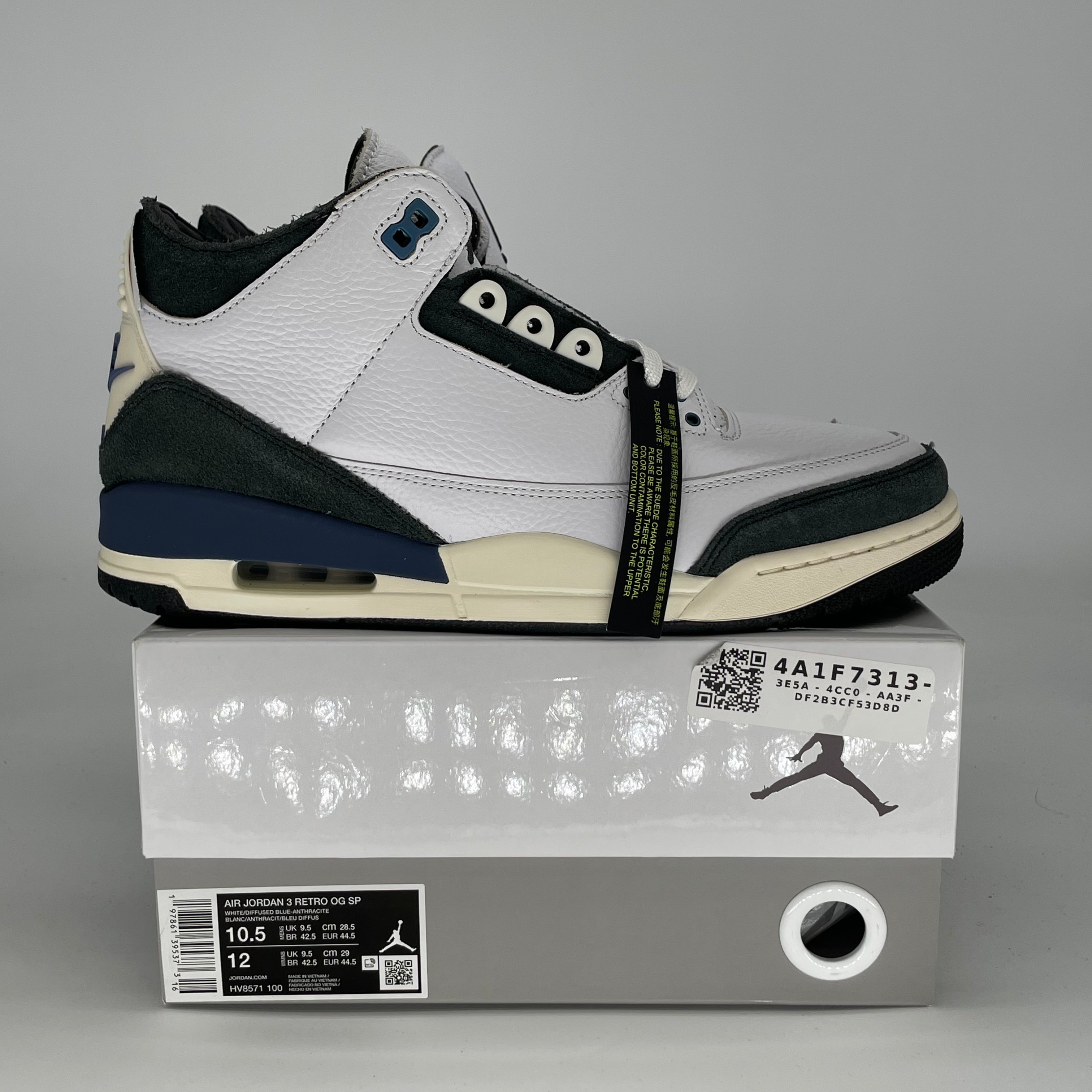 AIR JORDAN 3 A MA MANIERE DIFFUSED BLUE HV8571-100 SIZE 10.5/12W