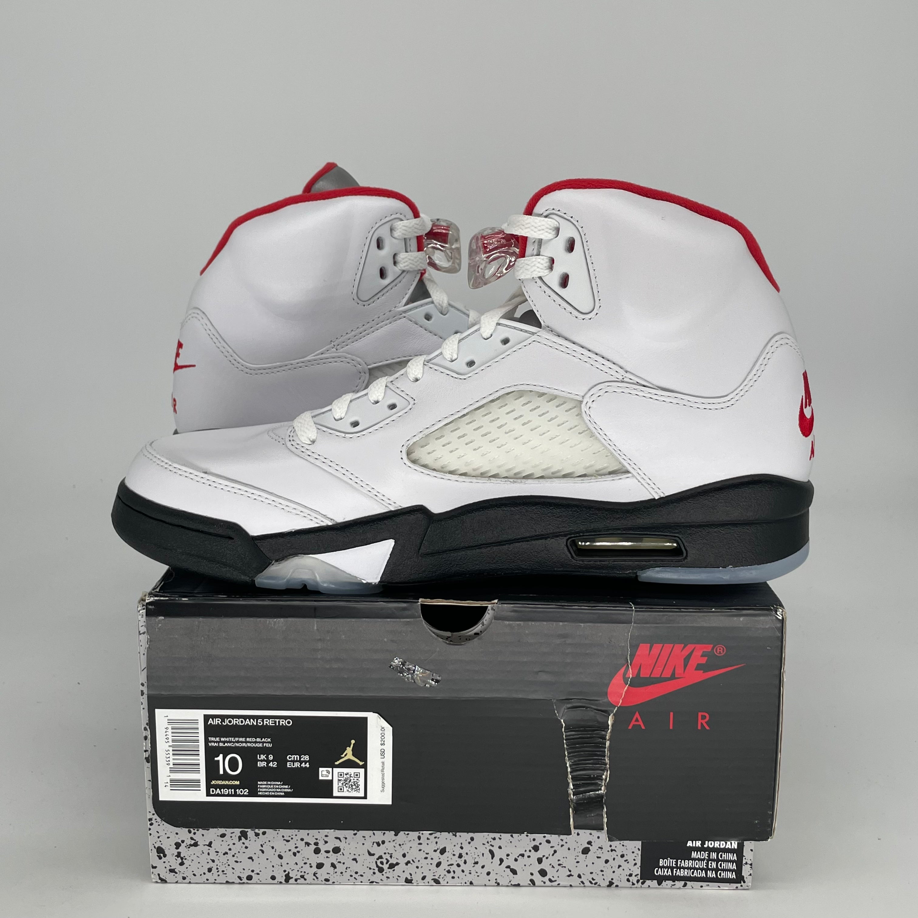 AIR JORDAN 5 FIRE RED SILVER TONGUE DA1911-102 SIZE 10/11.5W