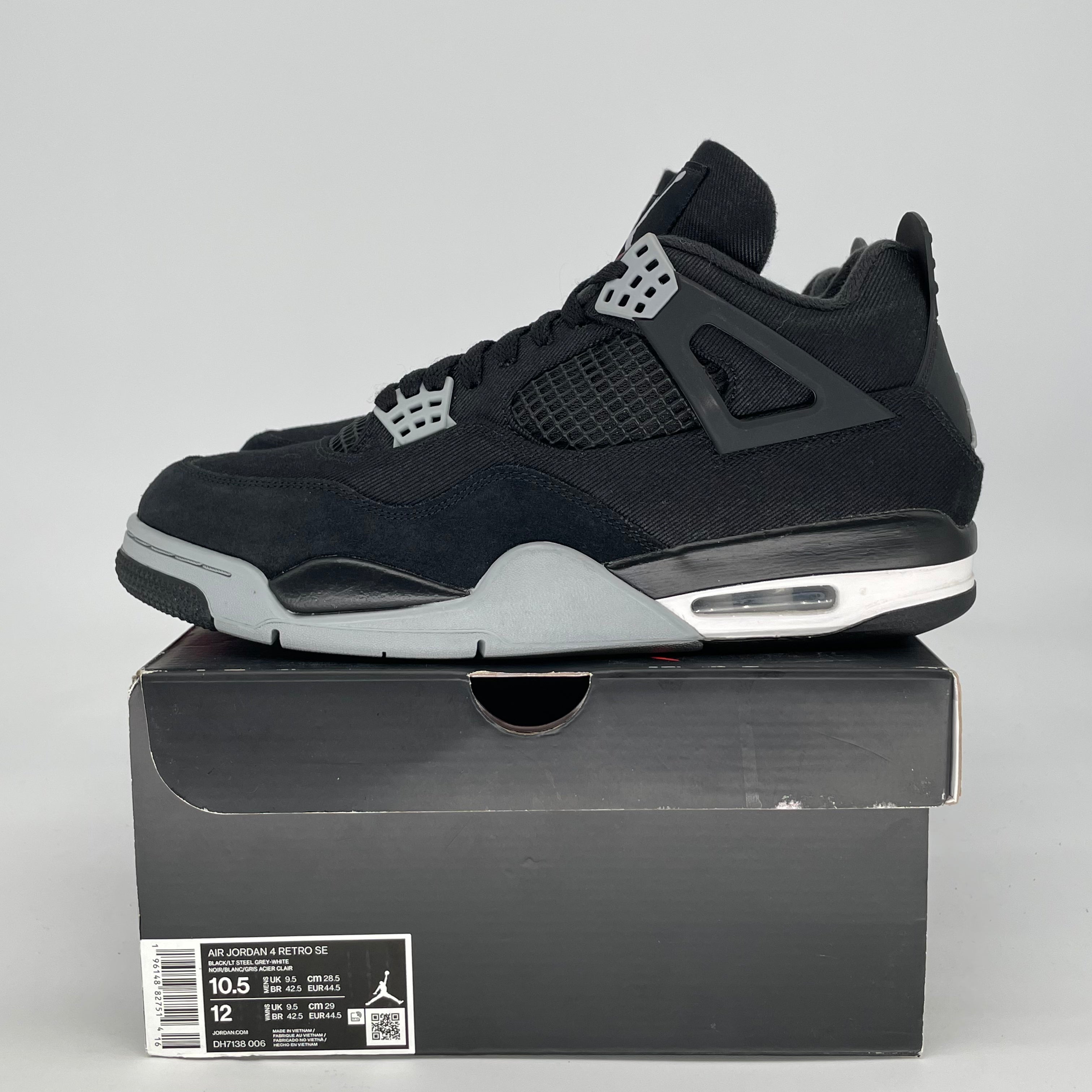 AIR JORDAN 4 BLACK CANVAS DH7138-006 SIZE 10.5/12W