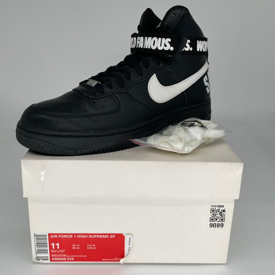NIKE AIR FORCE 1 HIGH SUPREME WOLD FAMOUS BLACK SIZE 11 698696-010