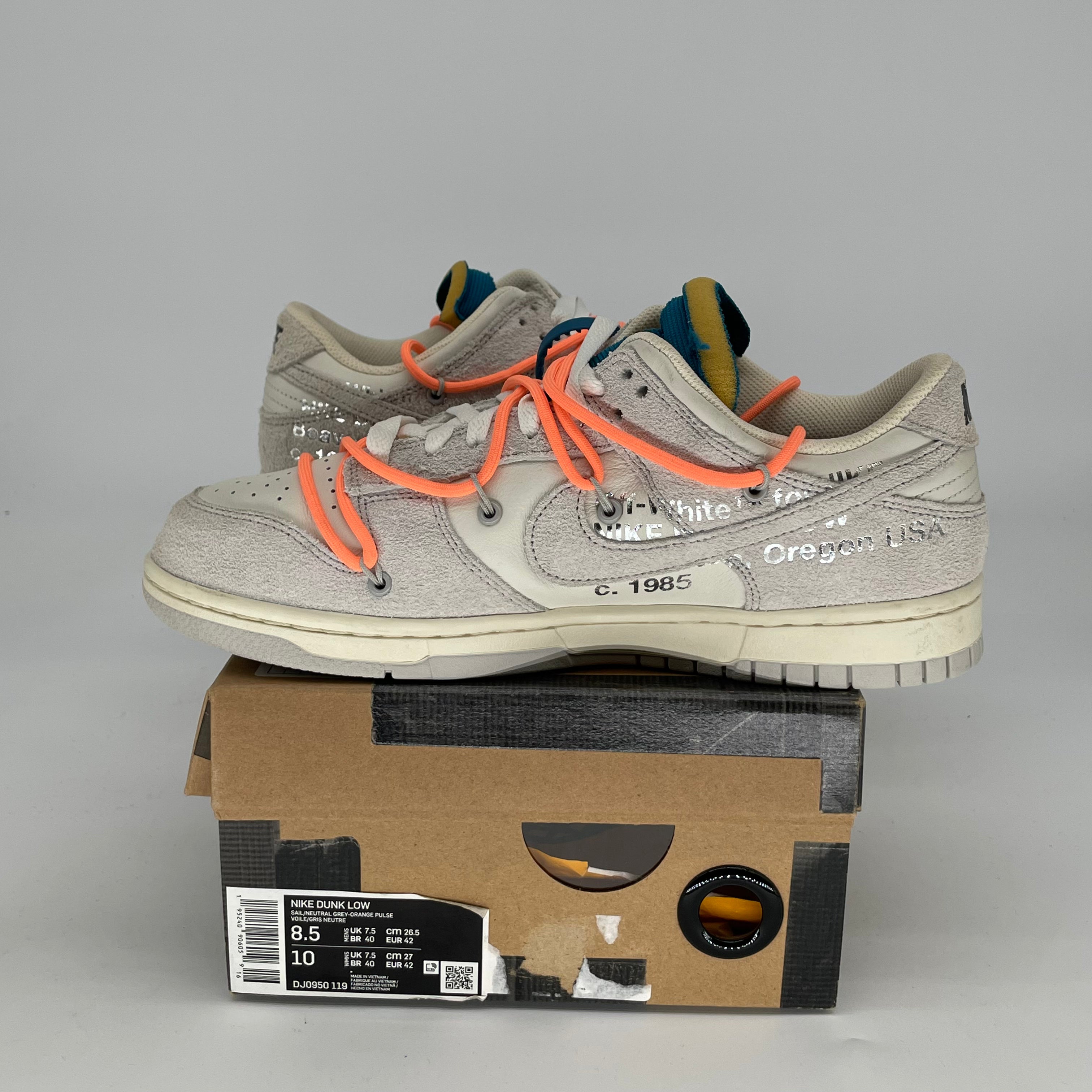 OFF WHITE X NIKE DUNK LOW LOT 19 SIZE 8.5/10W DJ0950-119