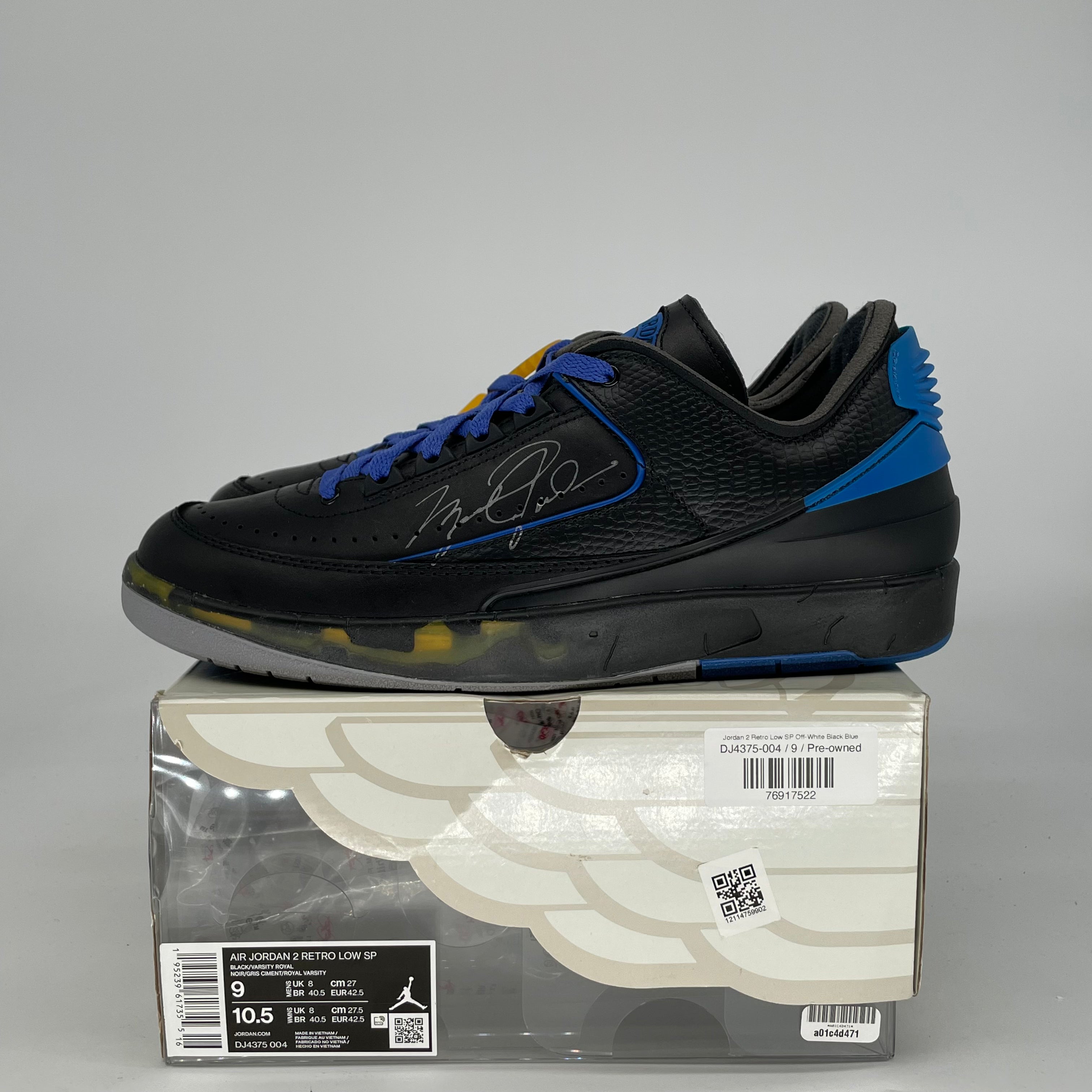 OFF WHITE X AIR JORDAN 2 LOW BLACK BLUE DJ4375-004 SIZE 9/10.5W