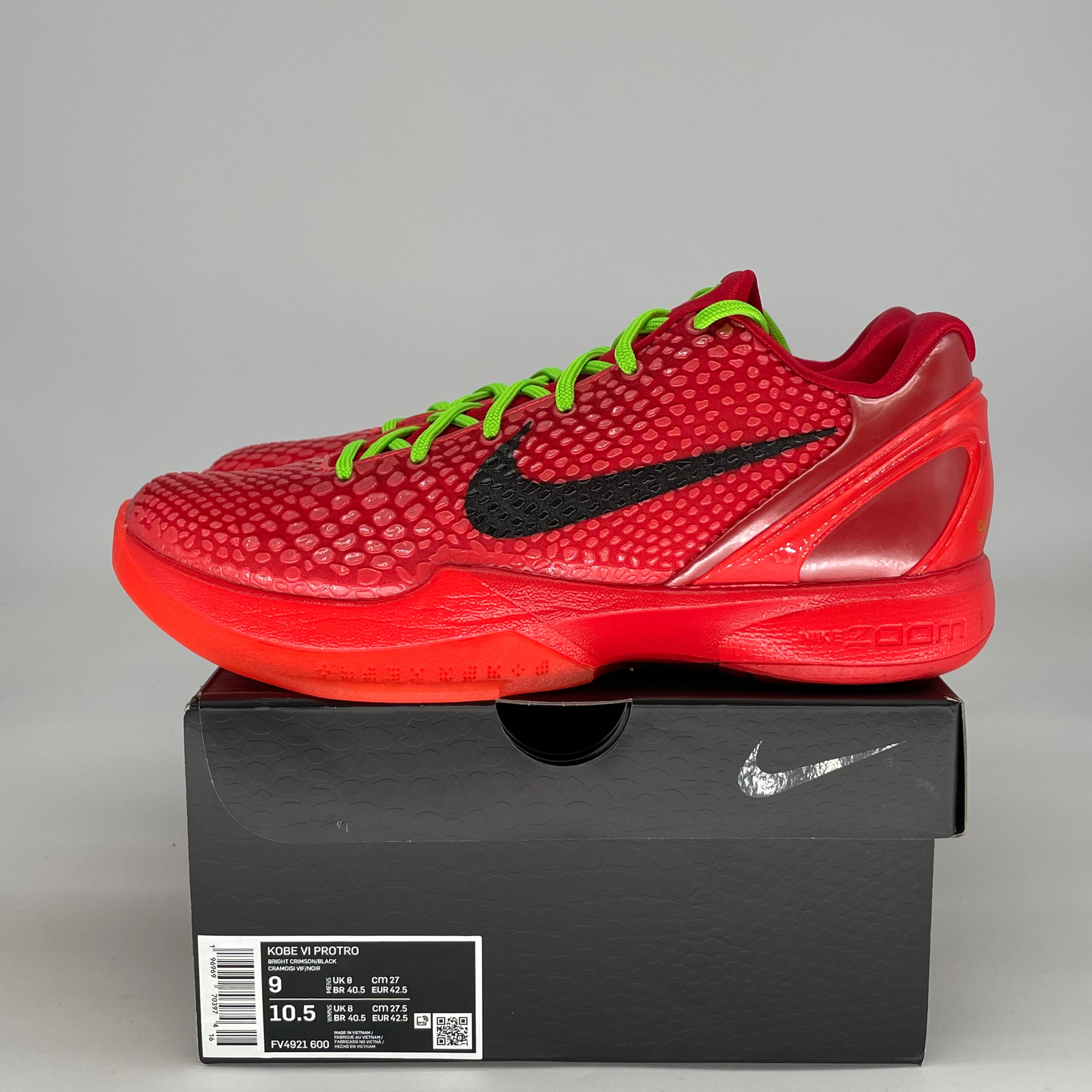NIKE KOBE 6 PROTRO REVERSE GRINCH FV4921-600 SIZE 9/10.5W