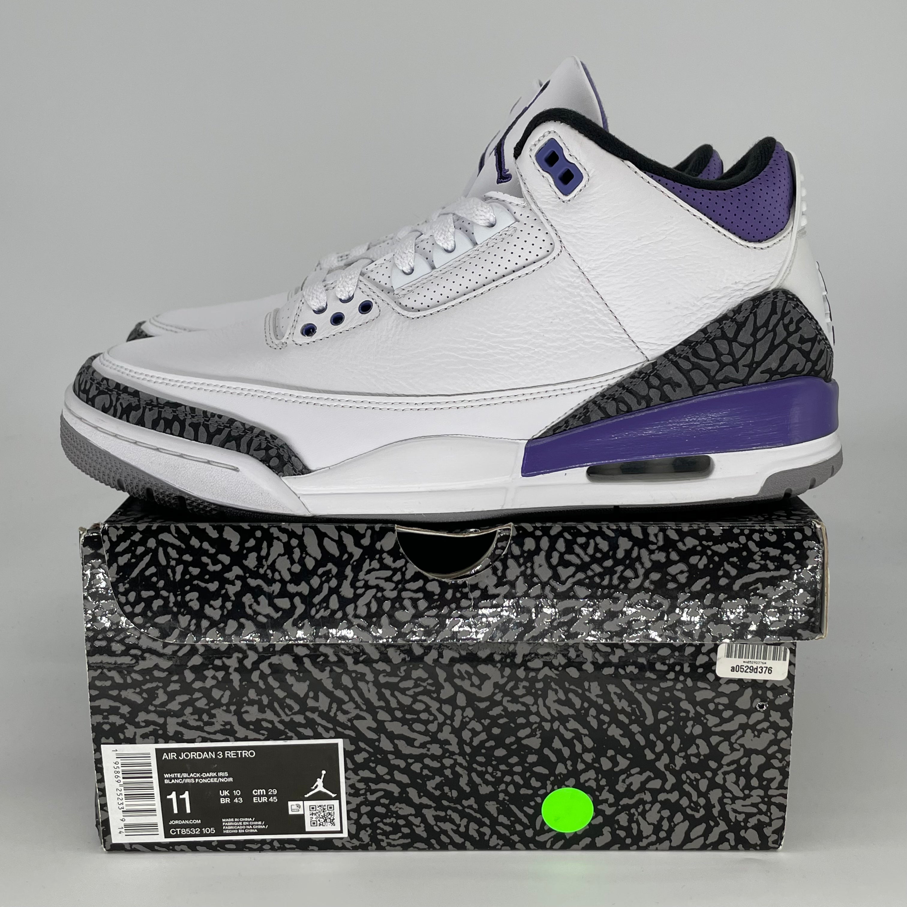 AIR JORDAN 3 DARK IRIS CT8532-105 SIZE 11/12.5W