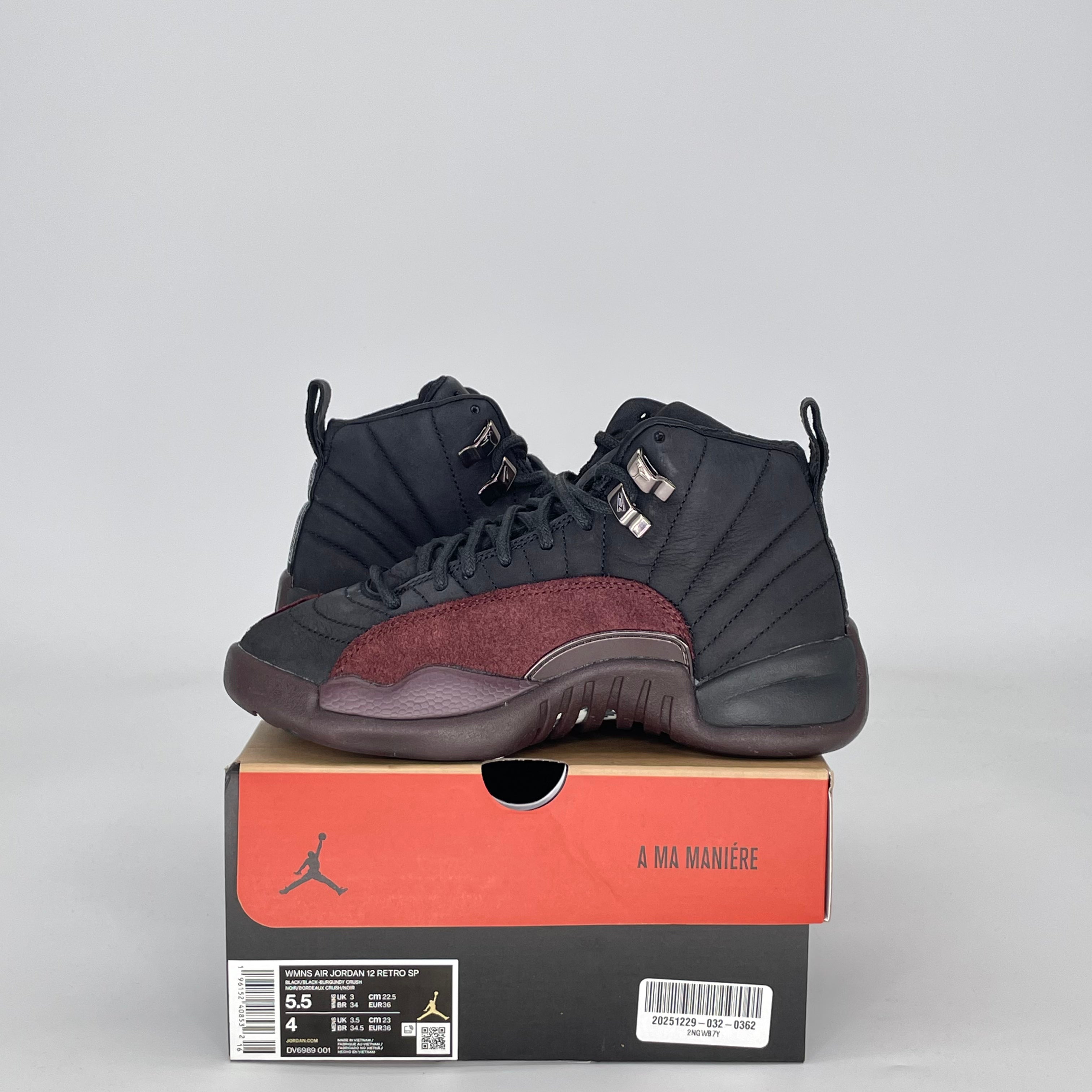 AIR JORDAN 12 A MA MANIERE BLACK W DV6989-001 SIZE 4/5.5W GS