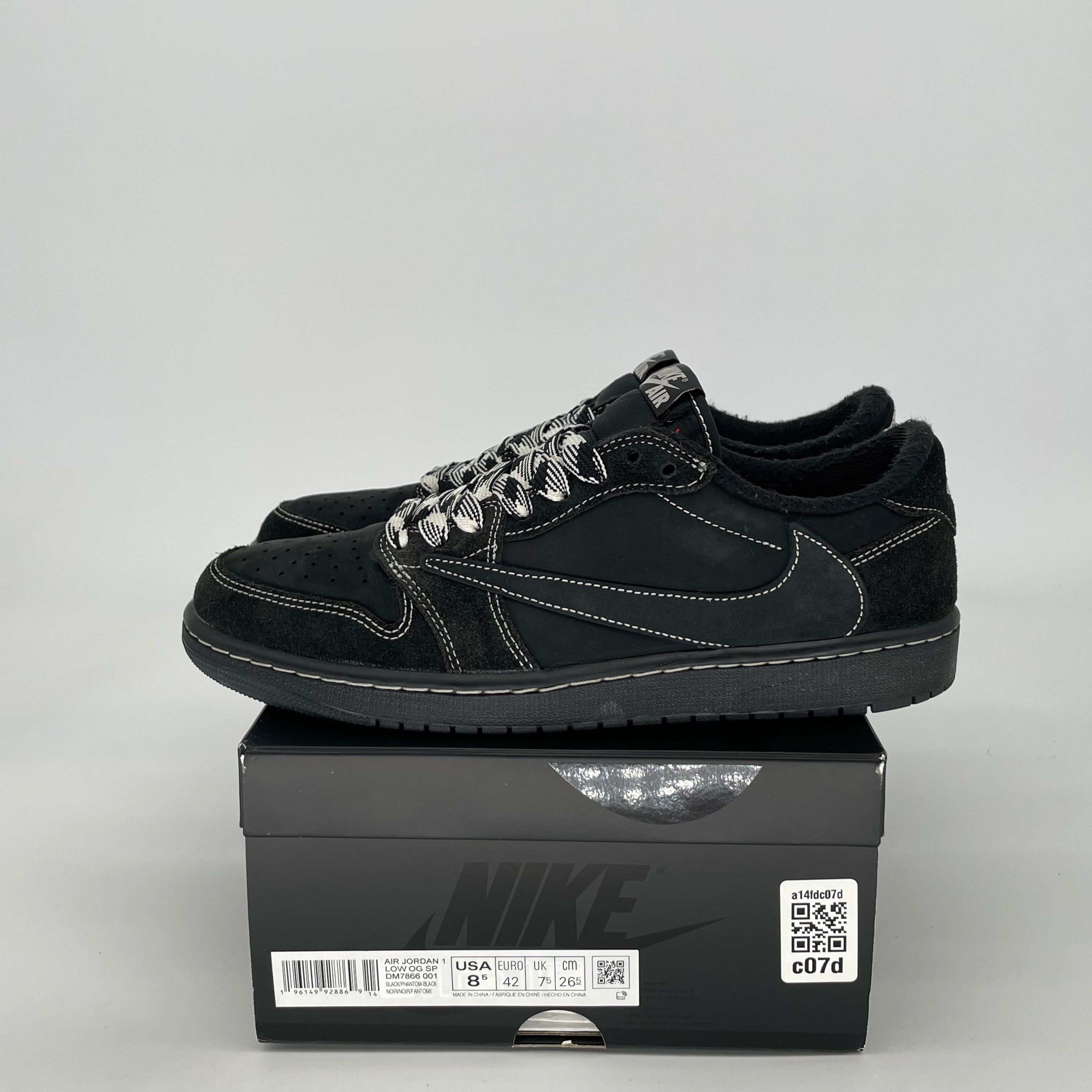 TRAVIS SCOTT X AIR JORDAN 1 LOW BLACK PHANTOM DM7866-001 SIZE 8/9.5W