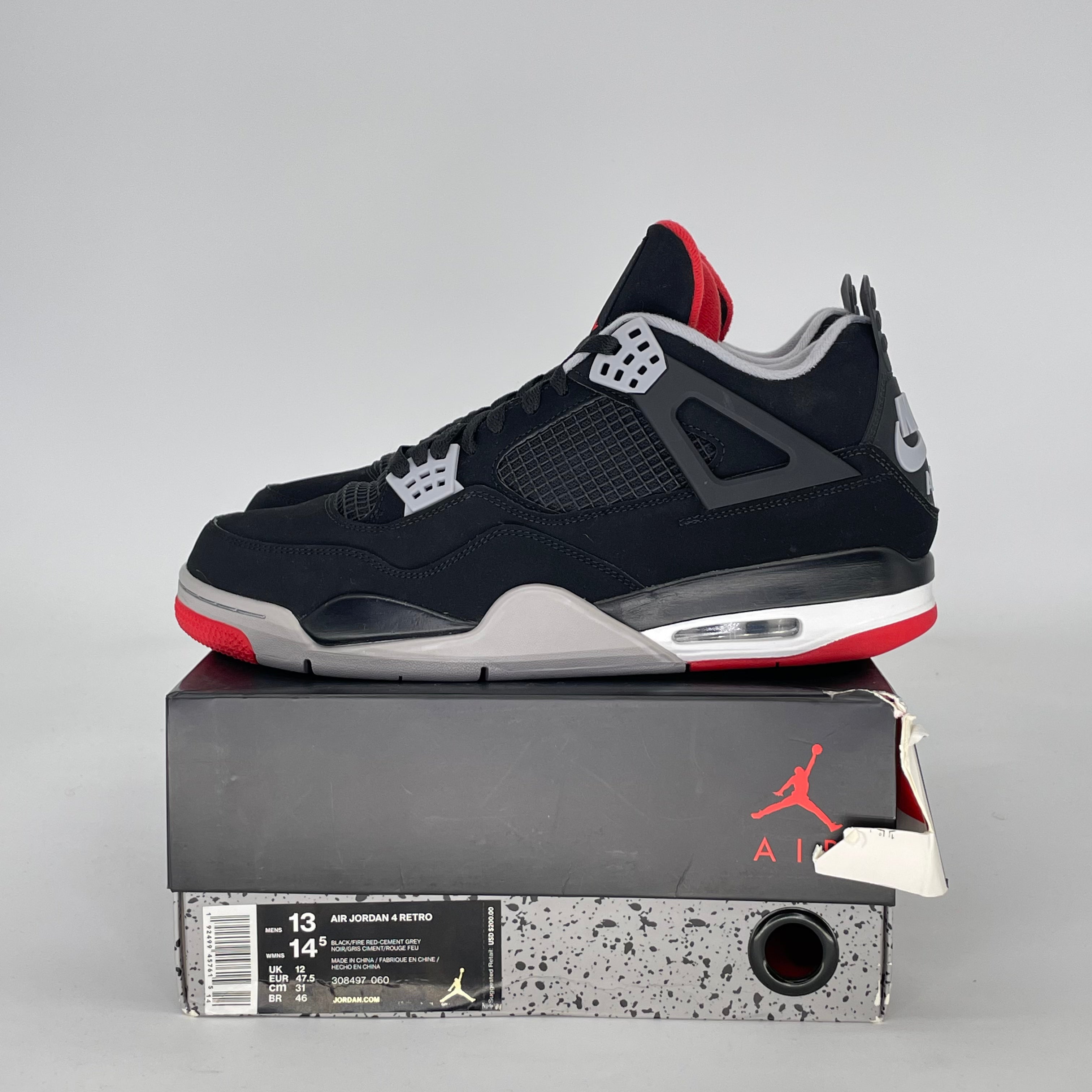 AIR JORDAN 4 BRED 308497-060 SIZE 13/14.5W