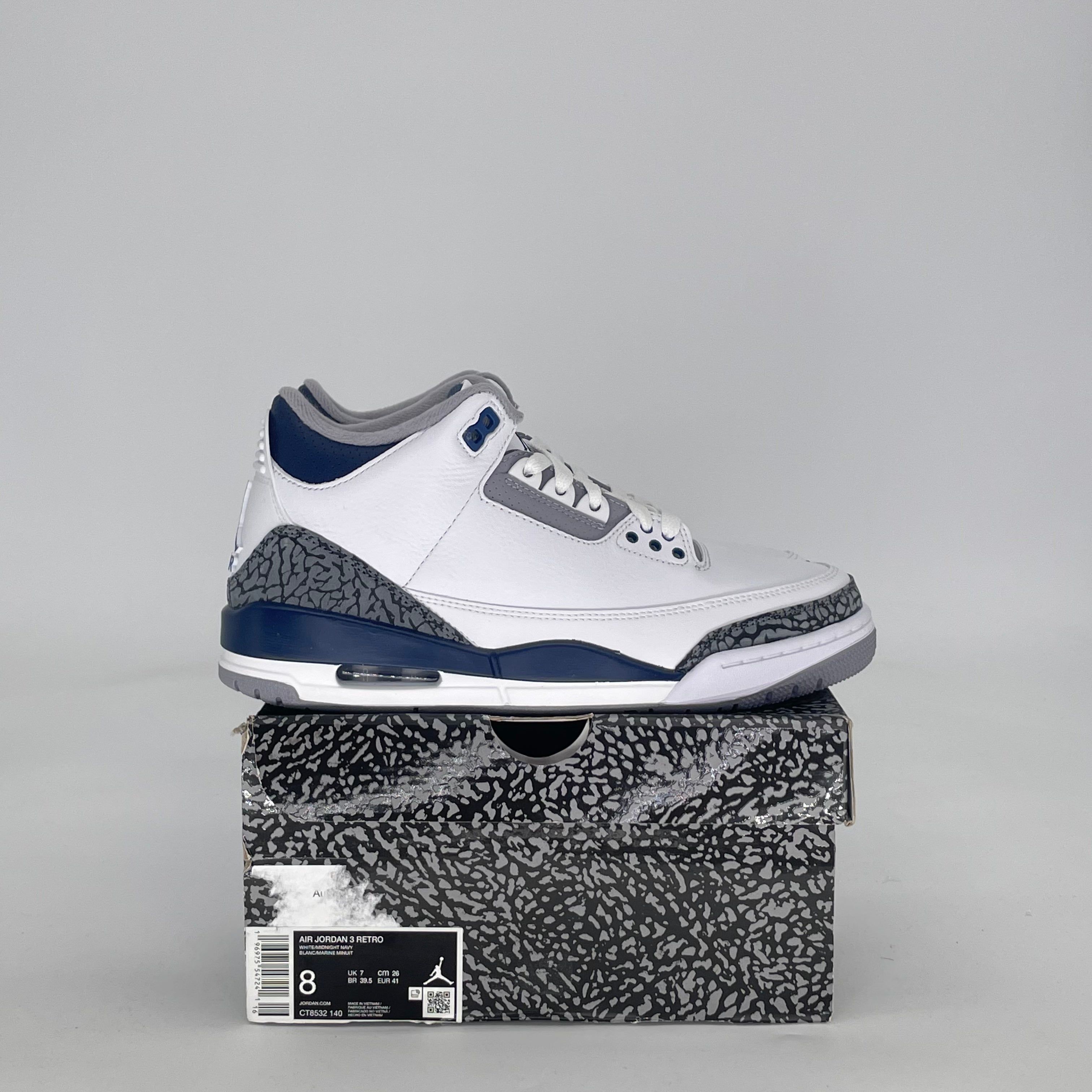 AIR JORDAN 3 MIDNIGHT NAVY CT8532-140 SIZE 8/9.5W