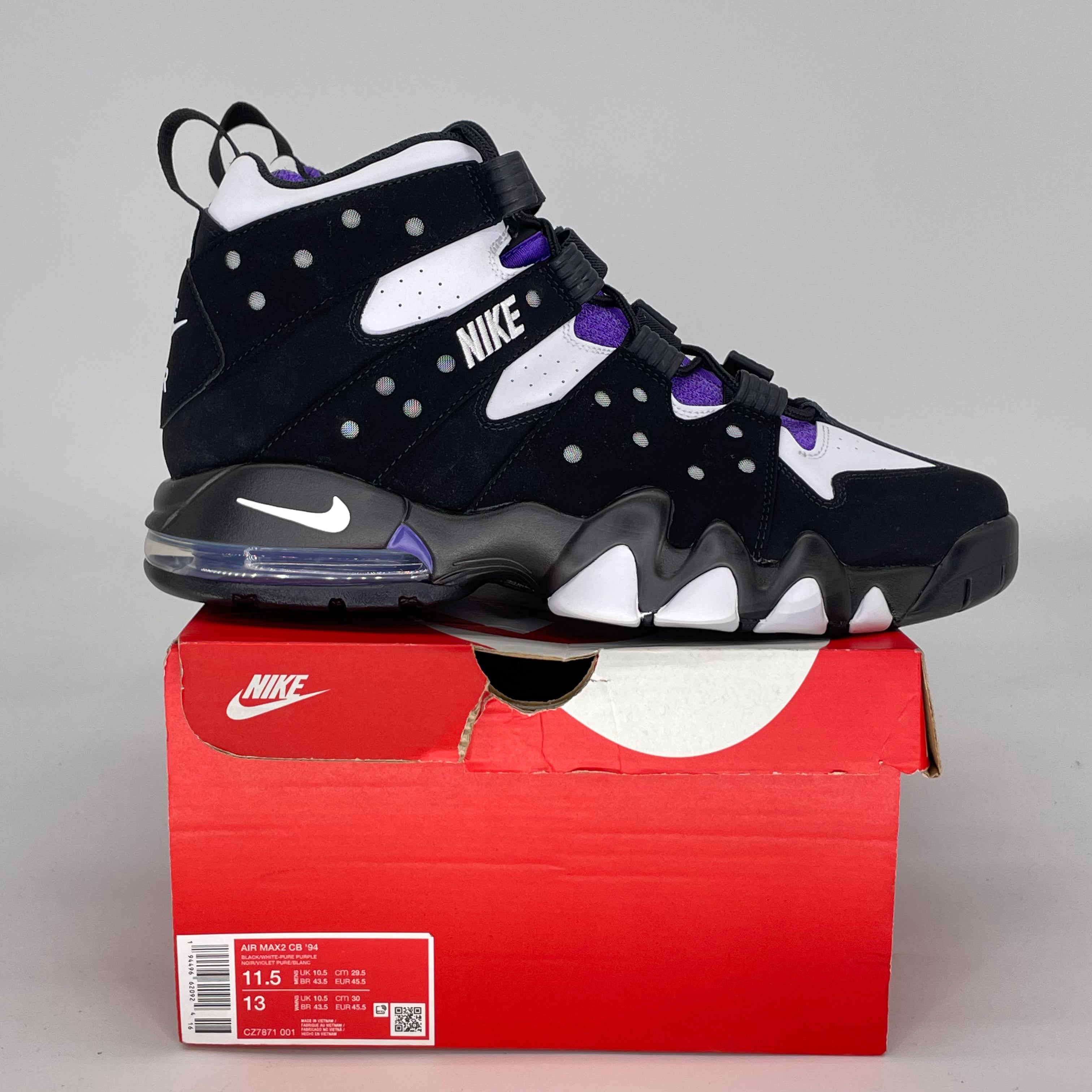 NIKE AIR MAX 2 CB 94 BLACK WHITE PURPLE CZ7871-001 SIZE 11.5/13W
