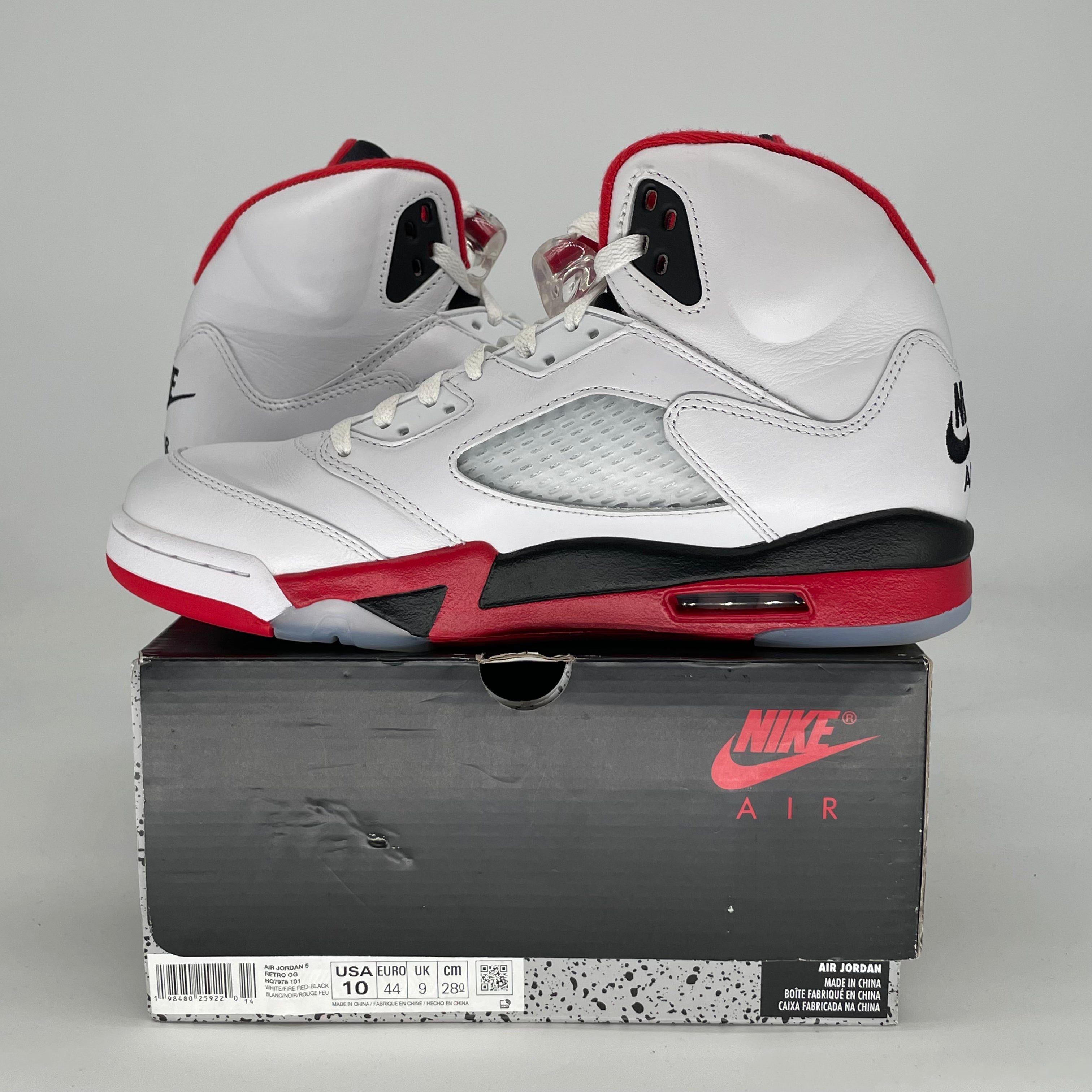 AIR JORDAN 5 FIRE RED BLACK TONGUE HQ7978-101 SIZE 10/11.5W