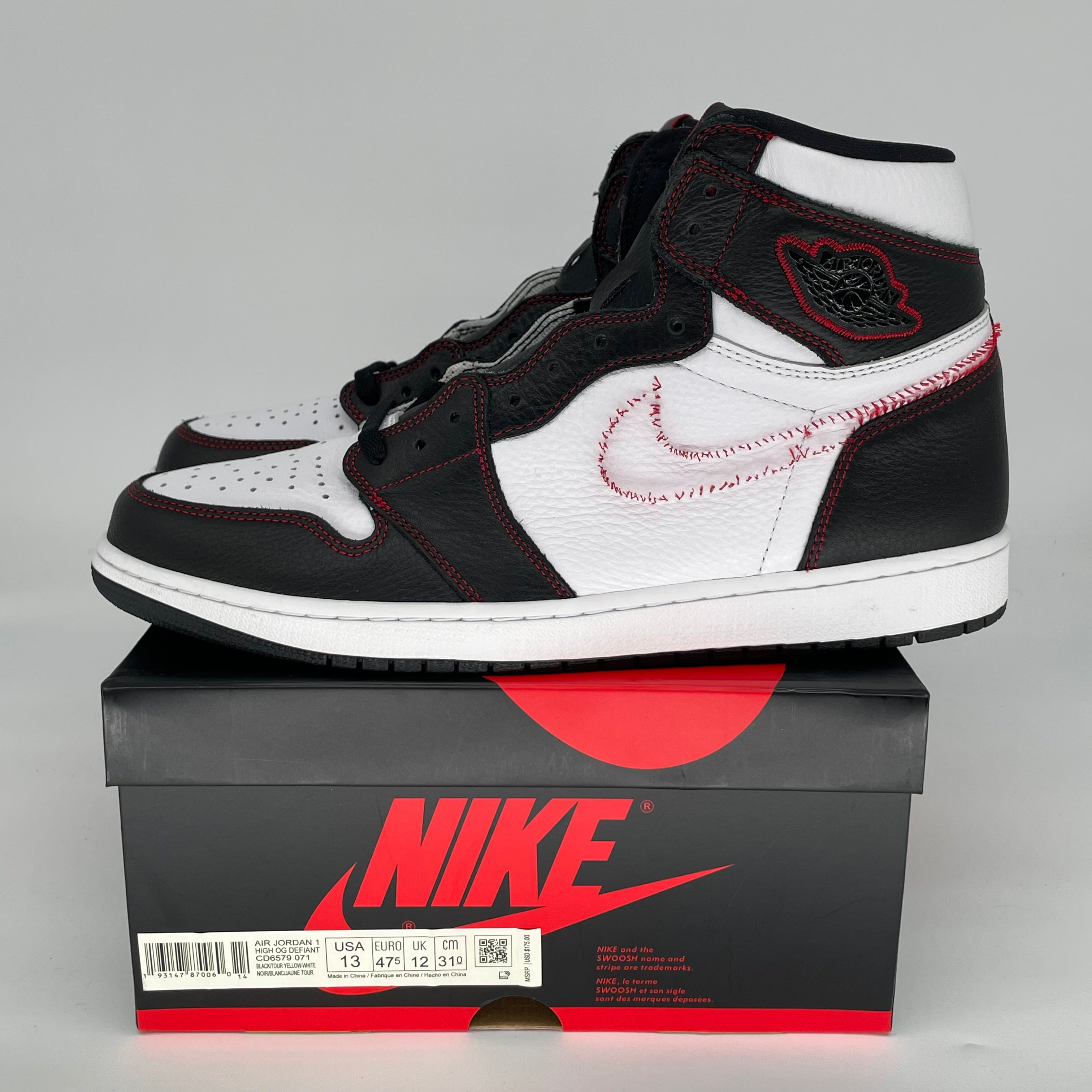 AIR JORDAN 1 DEFIANT WHITE BLACK GYM RED CD6579-071 SIZE 13/14.5W