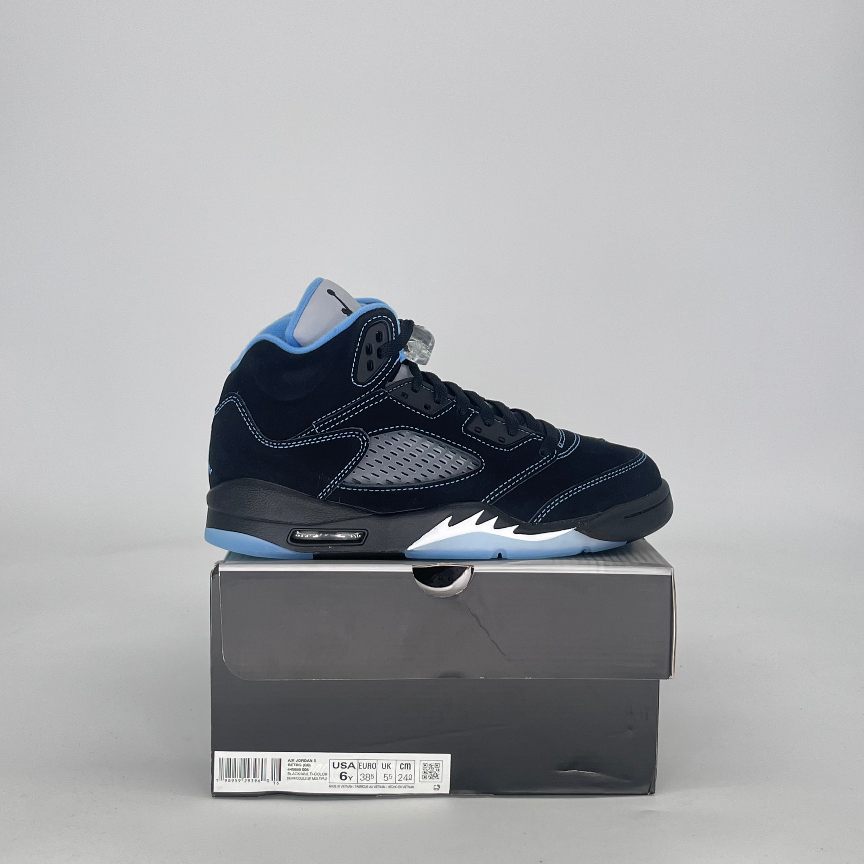 AIR JORDAN 5 BLACK UNIVERSITY BLUE 440888-008 SIZE 6/7.5W GS