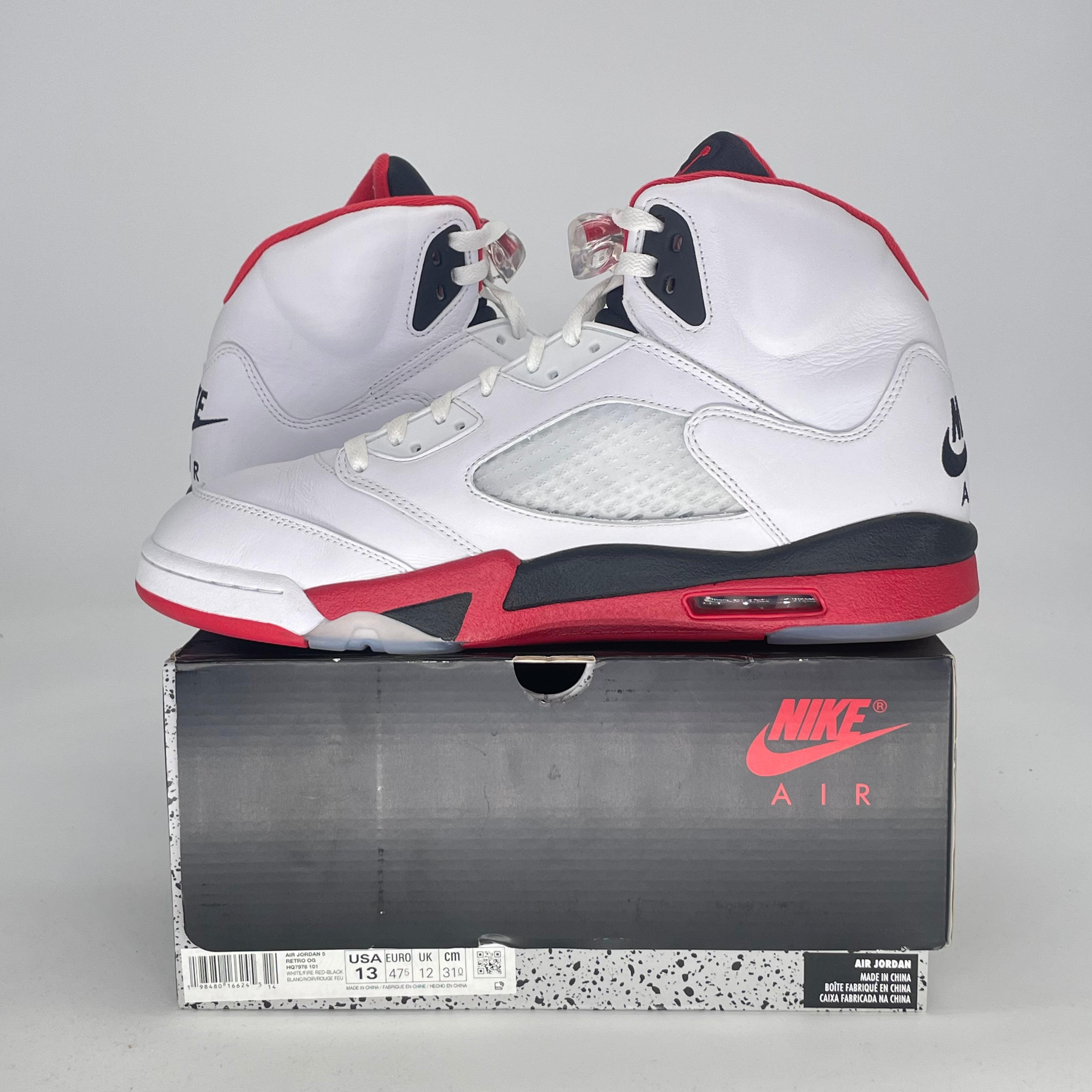 AIR JORDAN 5 FIRE RED BLACK TONGUE HQ7978-101 SIZE 13/14.5W