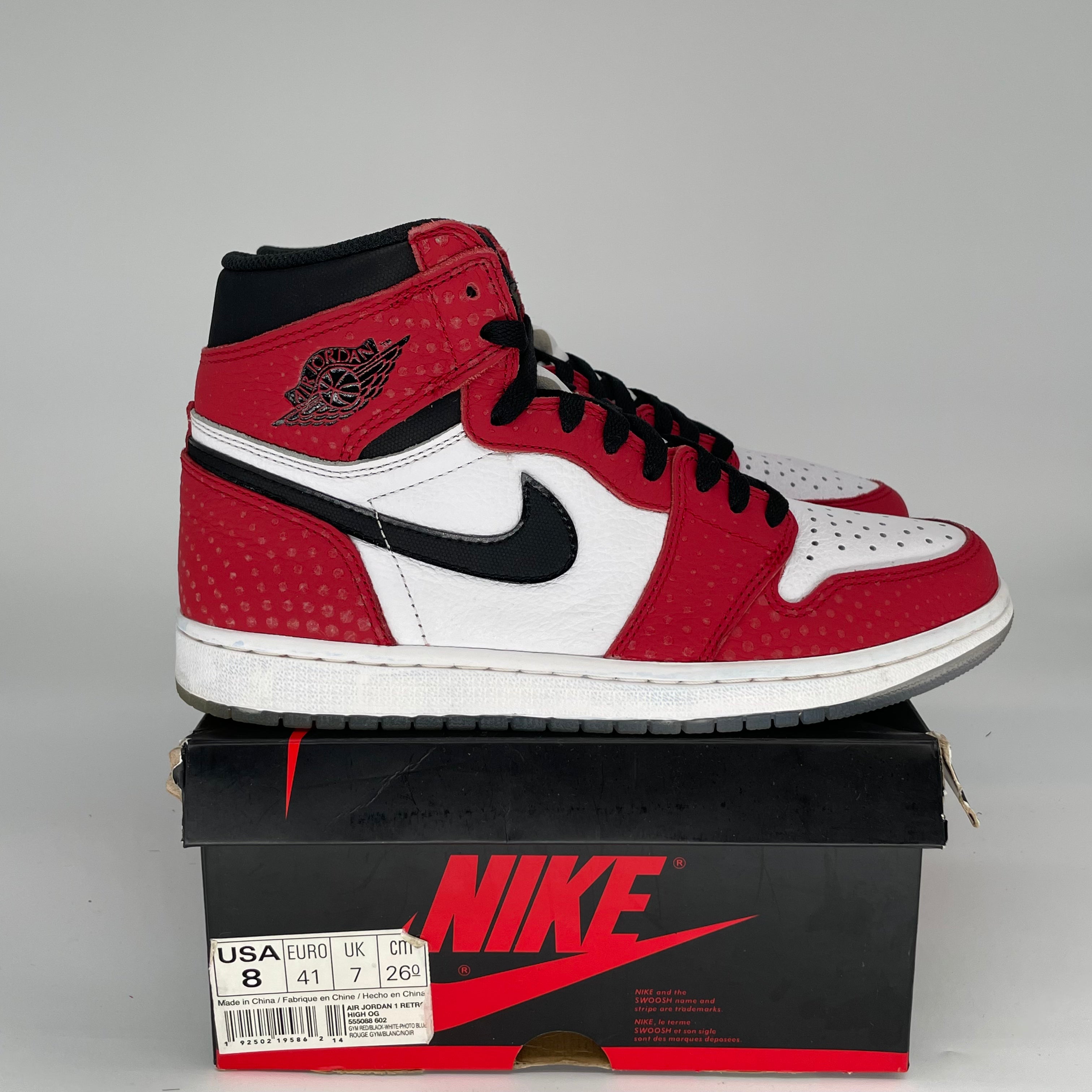 AIR JORDAN 1 SPIDER MAN ORIGIN STORY 555088-602 SIZE 8/9.5W